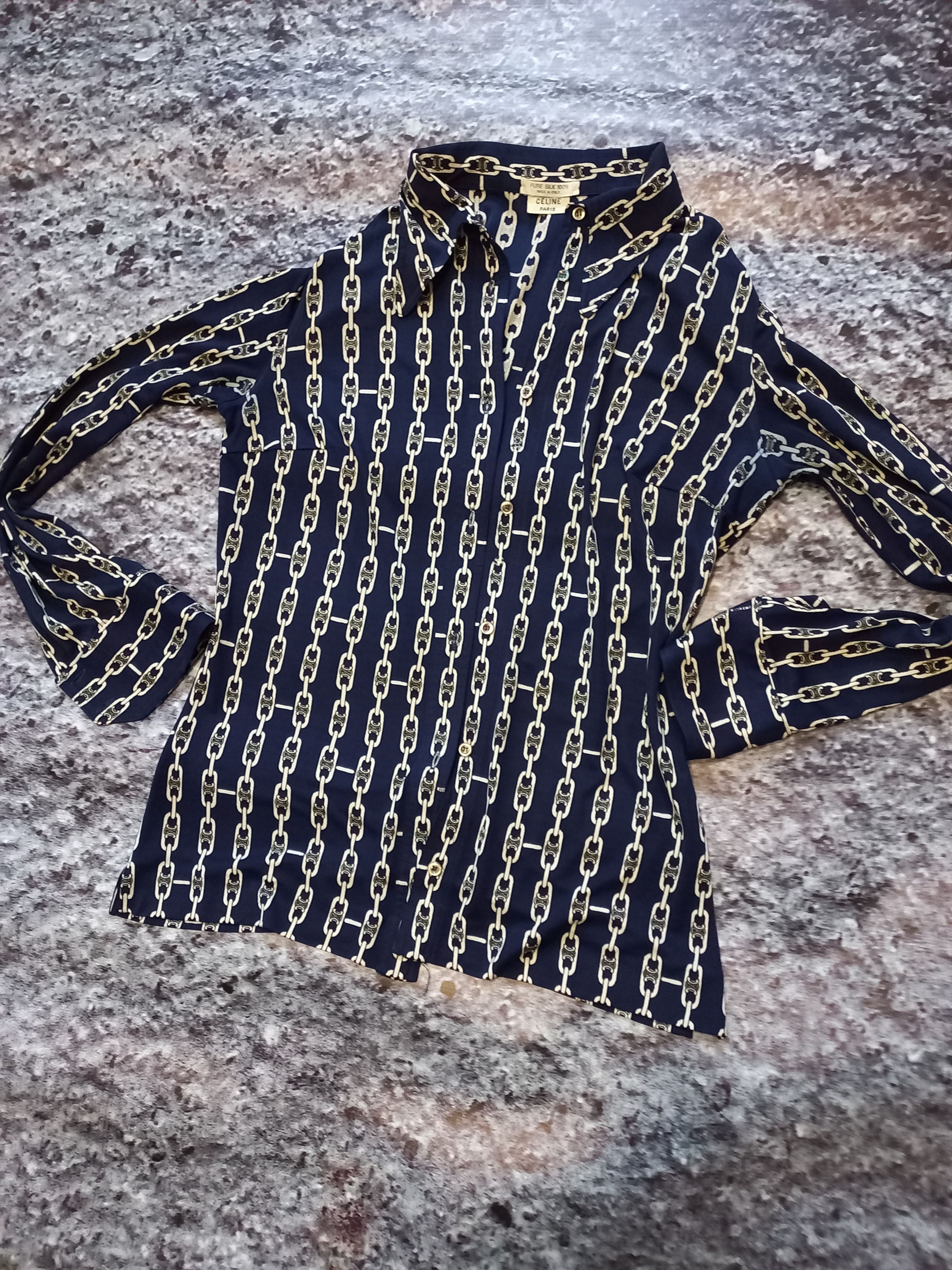 Celine × Vintage Shirt Celine Blue Womens, Pure Shilk 100 Size L / US 10 / IT 46 - 2 Thumbnail
