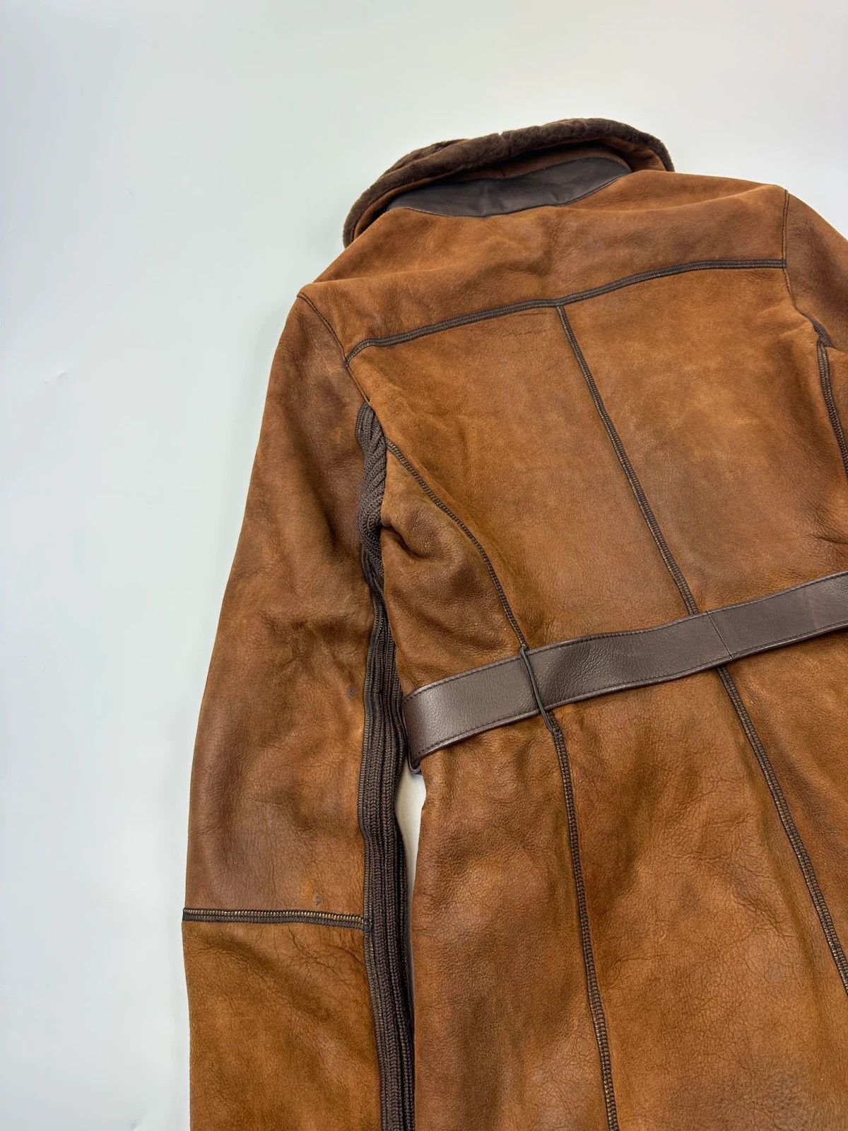 Prada Prada Sport FW01-05 Brown Leather & Wool Belted Coat Size L / US 10 / IT 46 - 9 Thumbnail