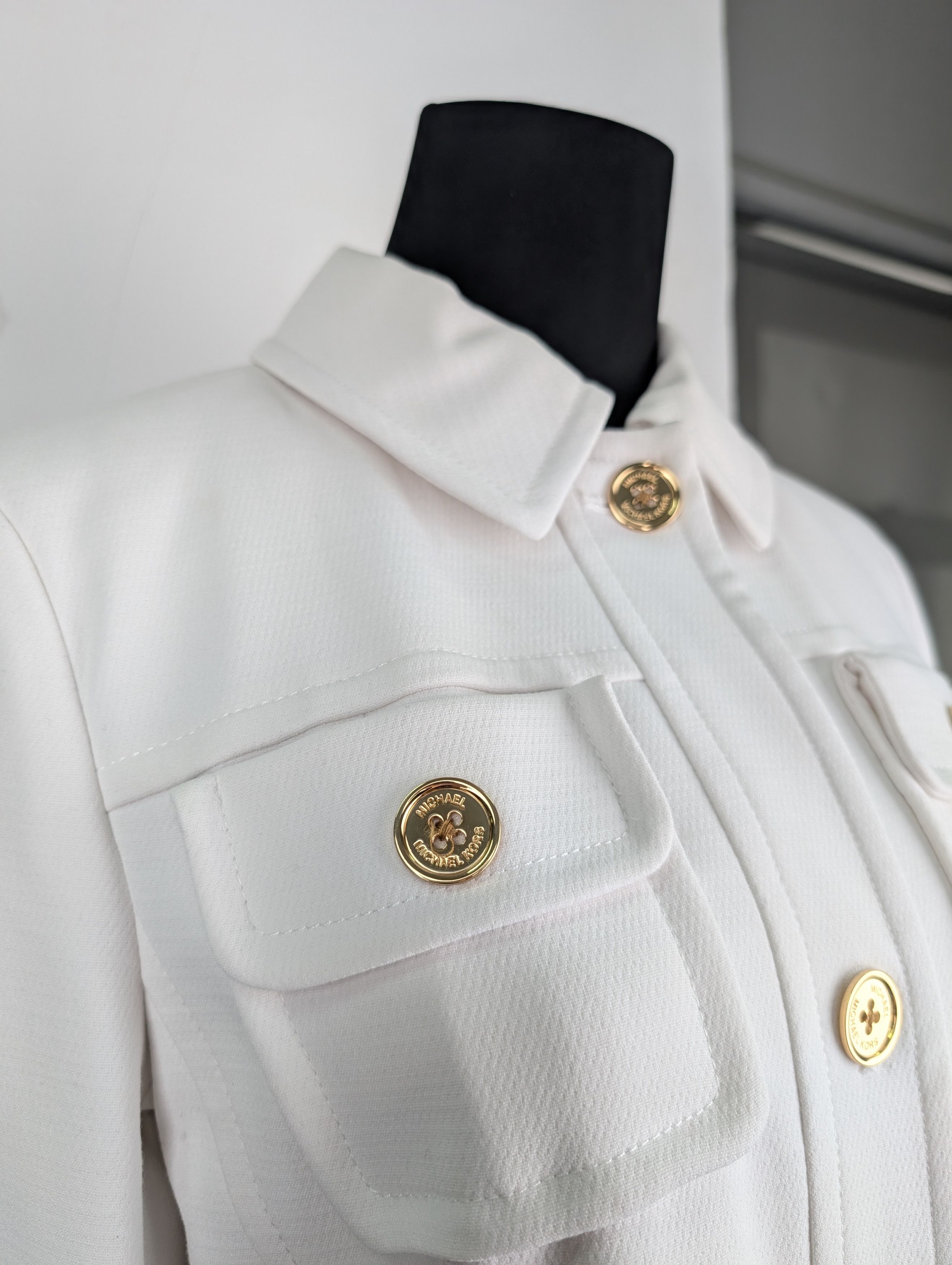 Michael Kors Michael Michael Kors White Long Coat With Gold Buttons Size L / US 10 / IT 46 - 4 Thumbnail