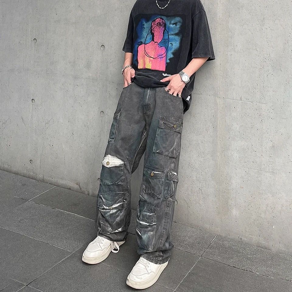 Cargo Jeans Multi-pocket Baggy Denim Pants Straight-leg