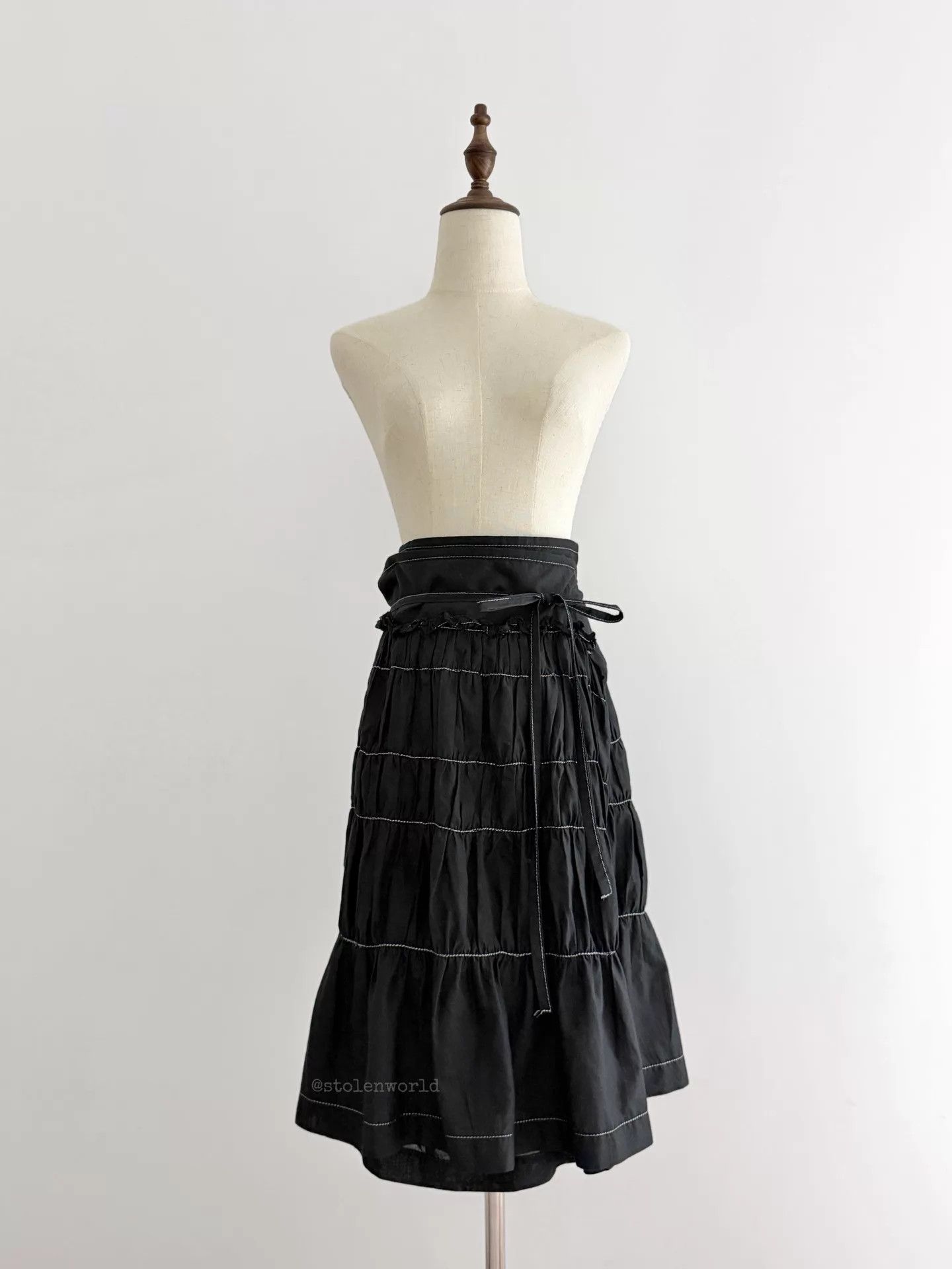 Comme des Garcons Comme des Garçons Pleated TieWaist Linen-Cotton Skirt Size ONE SIZE - 5 Thumbnail