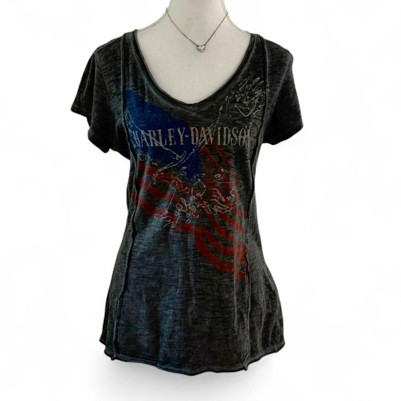 Harley Davidson Women V Neck Short Sleeve Size M 100% Cotton