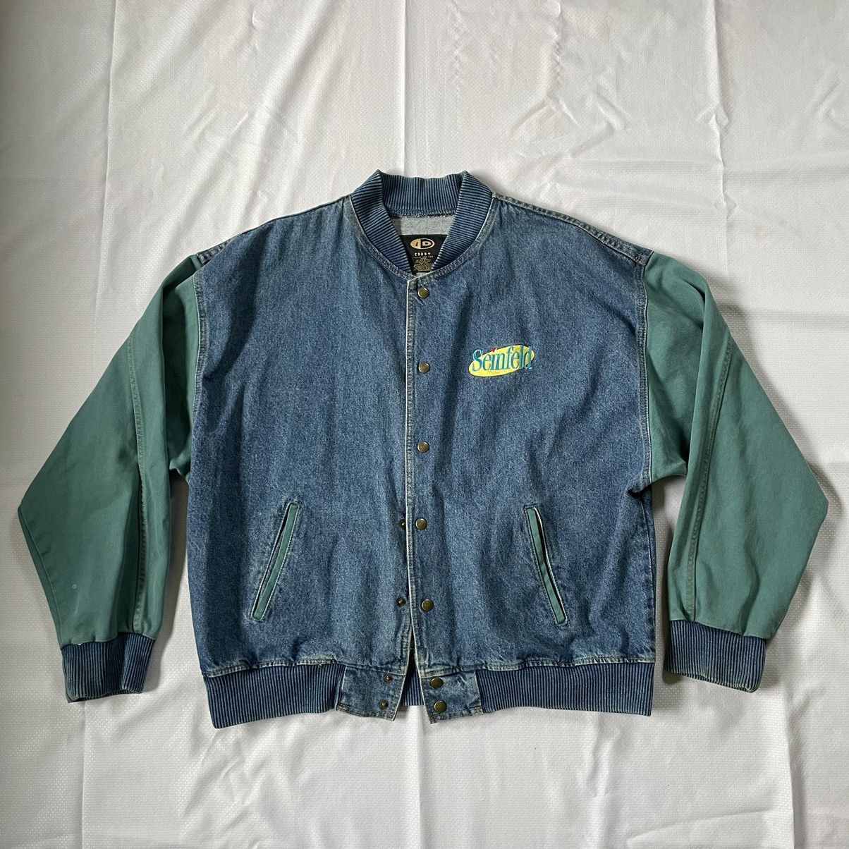 image of Vintage Seinfeld International Denim Jacket Blue Green in Blue/Green, Men's (Size XL)