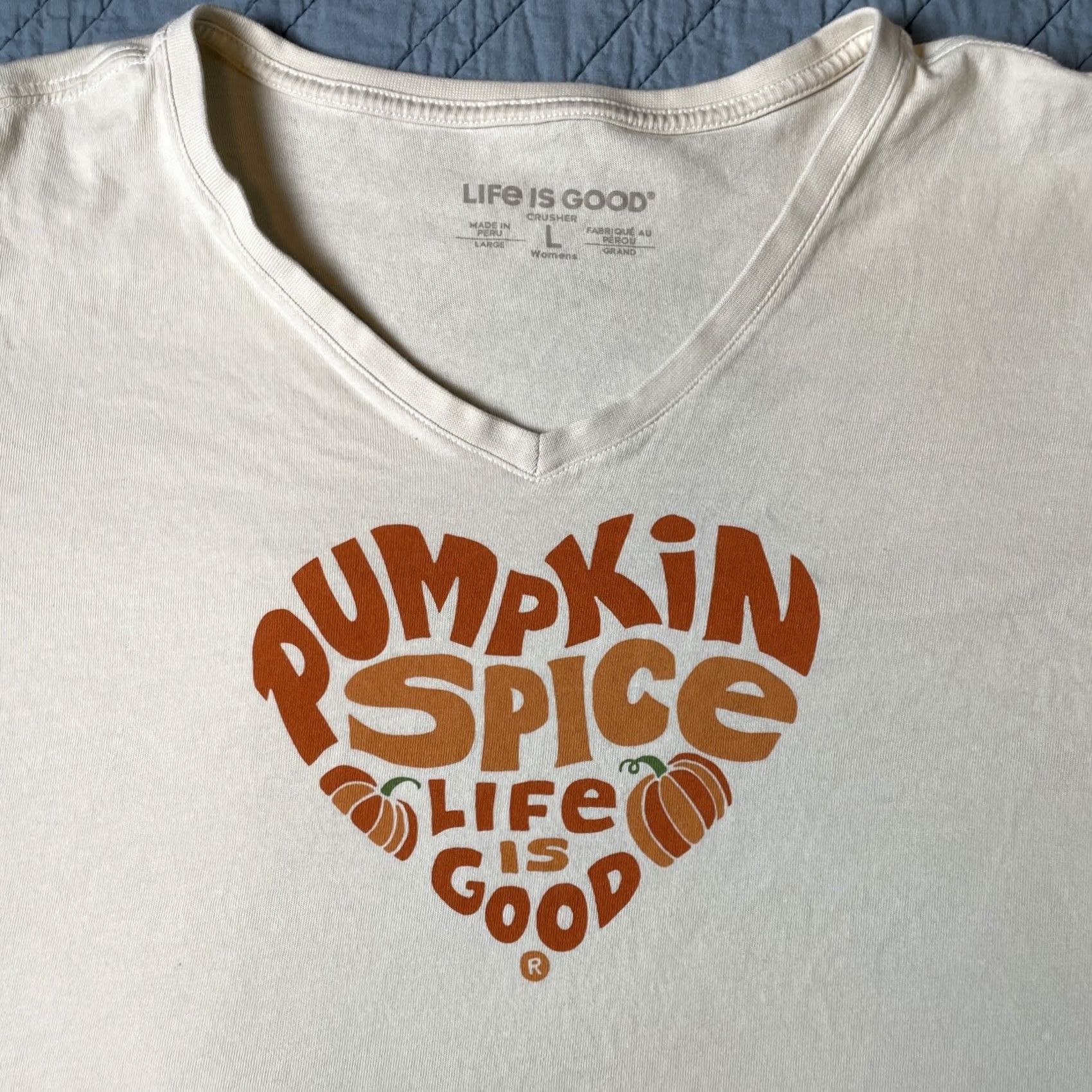 Life is Good Life is Good Pumpkin Spice T-shirt Ivory Orange Heart Size L Womens Short Sleeve Size L / US 10 / IT 46 - 4 Thumbnail