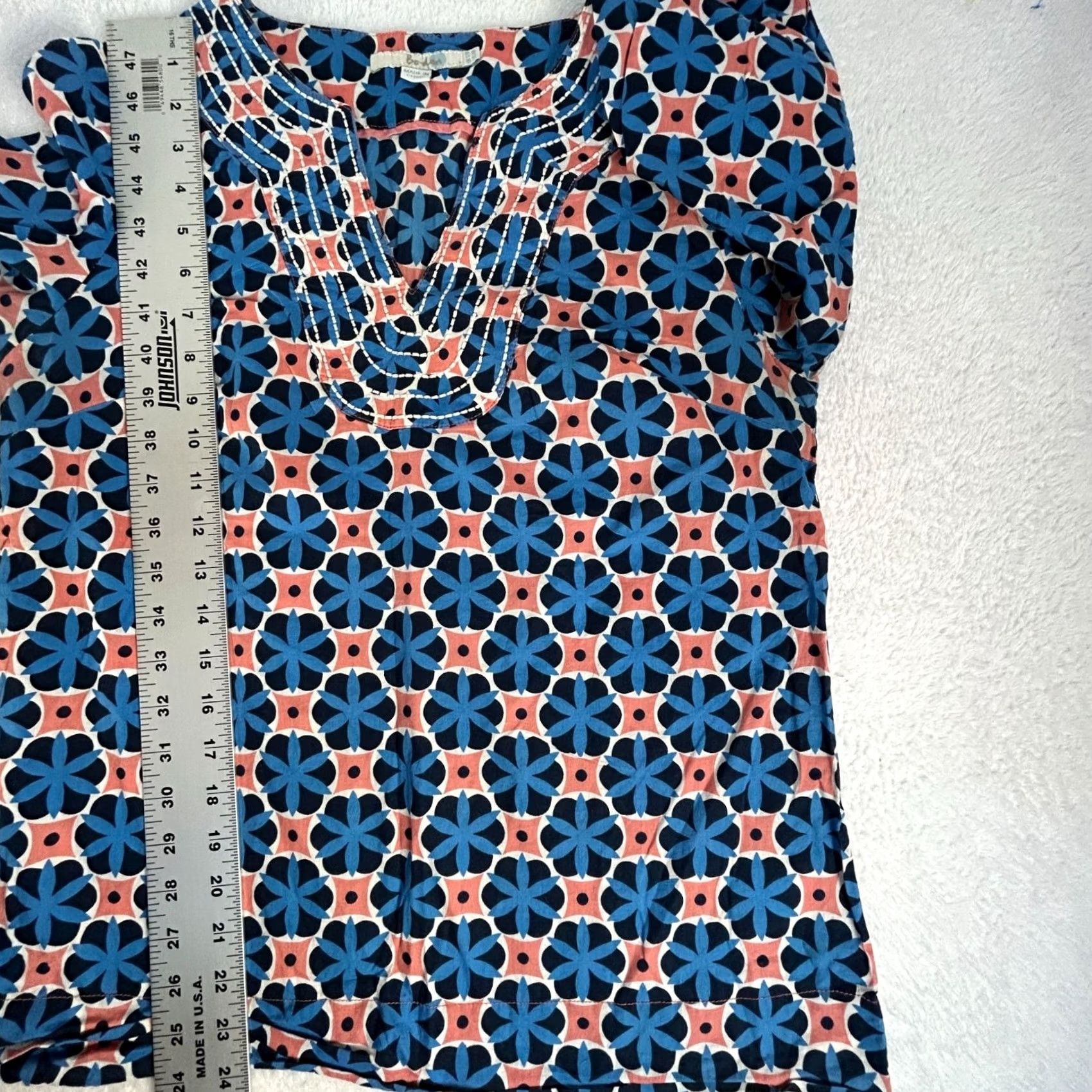 Boden Boden Womens Blue Orange Floral Medallion Geometric Split Neck 3/4 Sleeve Top 8R Size M / US 6-8 / IT 42-44 - 8 Thumbnail