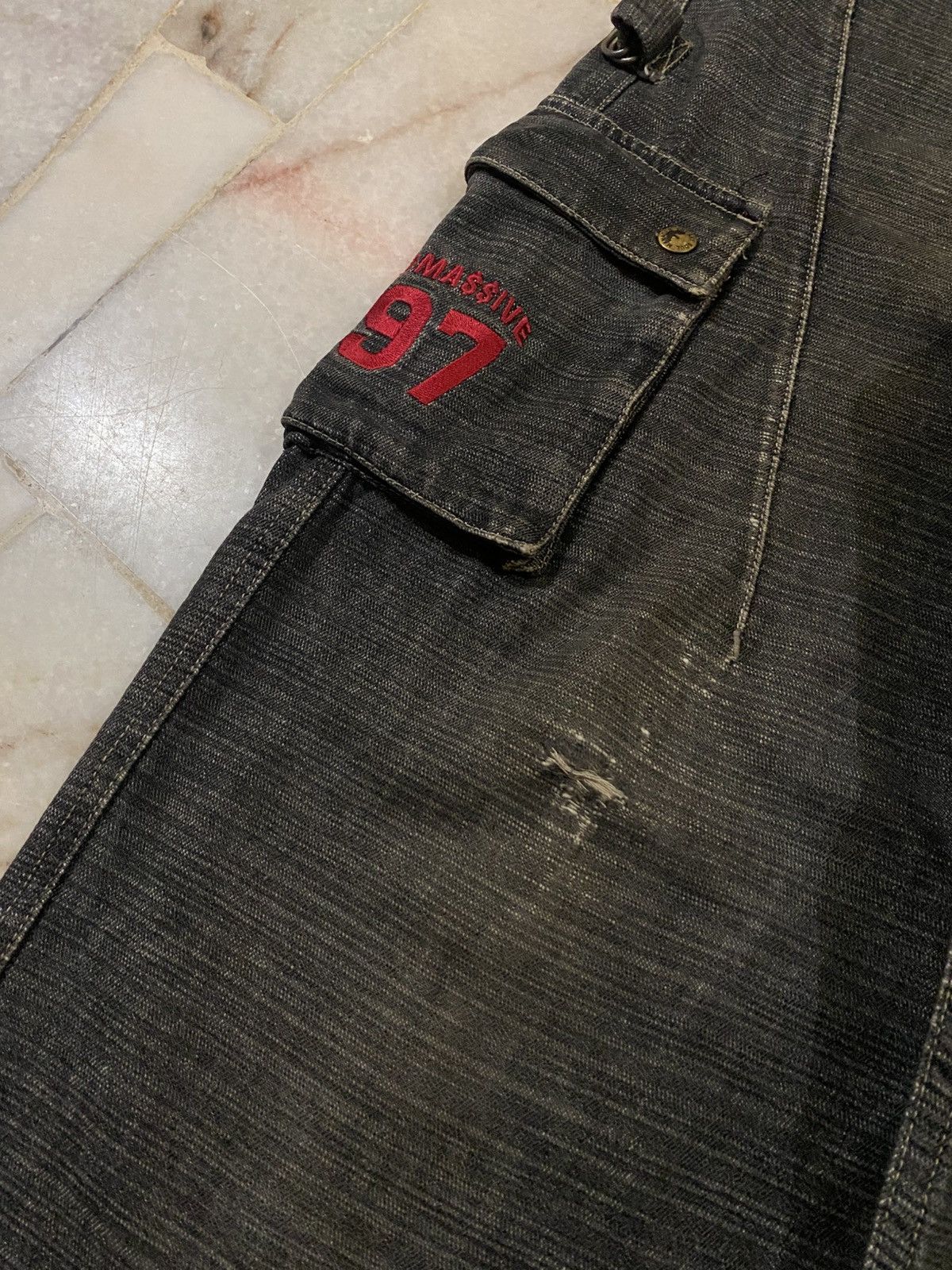 Massive RARE Vintage Freaky Massive Baggy Cargo Distressed Jeans Size US 32 / EU 48 - 5 Thumbnail