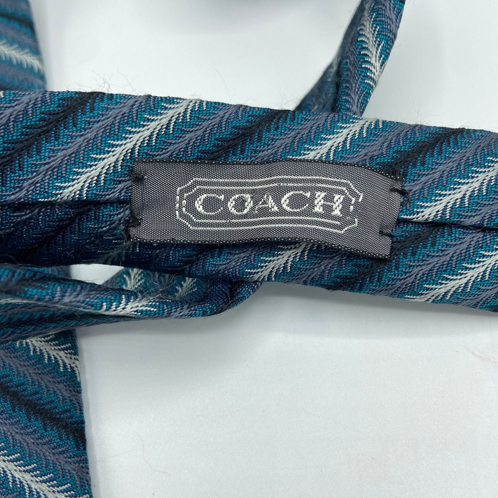 Coach Coach Necktie Teal Blue Diagonal Stripe Silk Jacquard Italy Size ONE SIZE - 4 Thumbnail