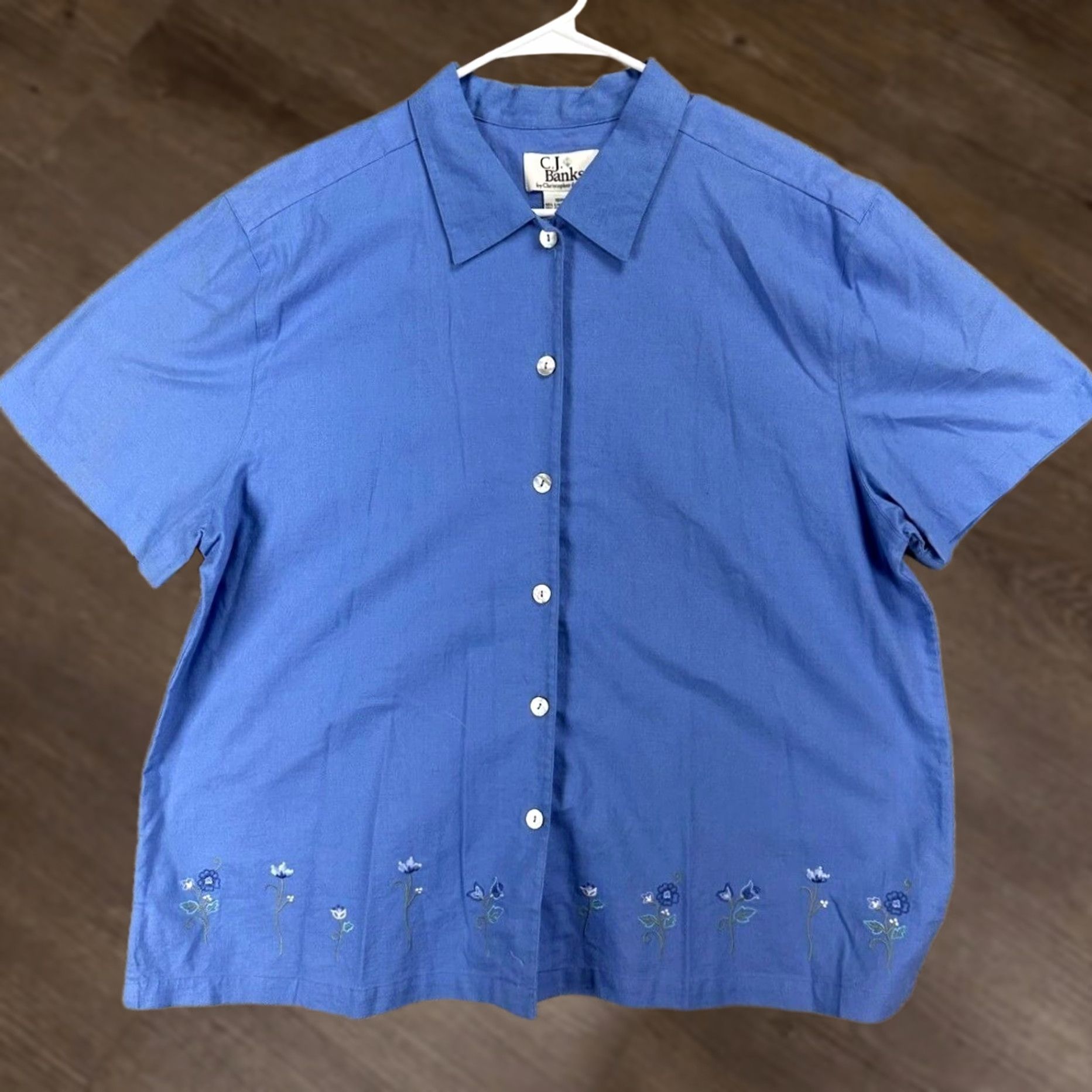 Vintage C.J. Banks By Christopher Banks Shirt Women 18W Plus Blue Floral Embroidered NEW Size XXL / US 16-18 / IT 52-54 - 1 Thumbnail