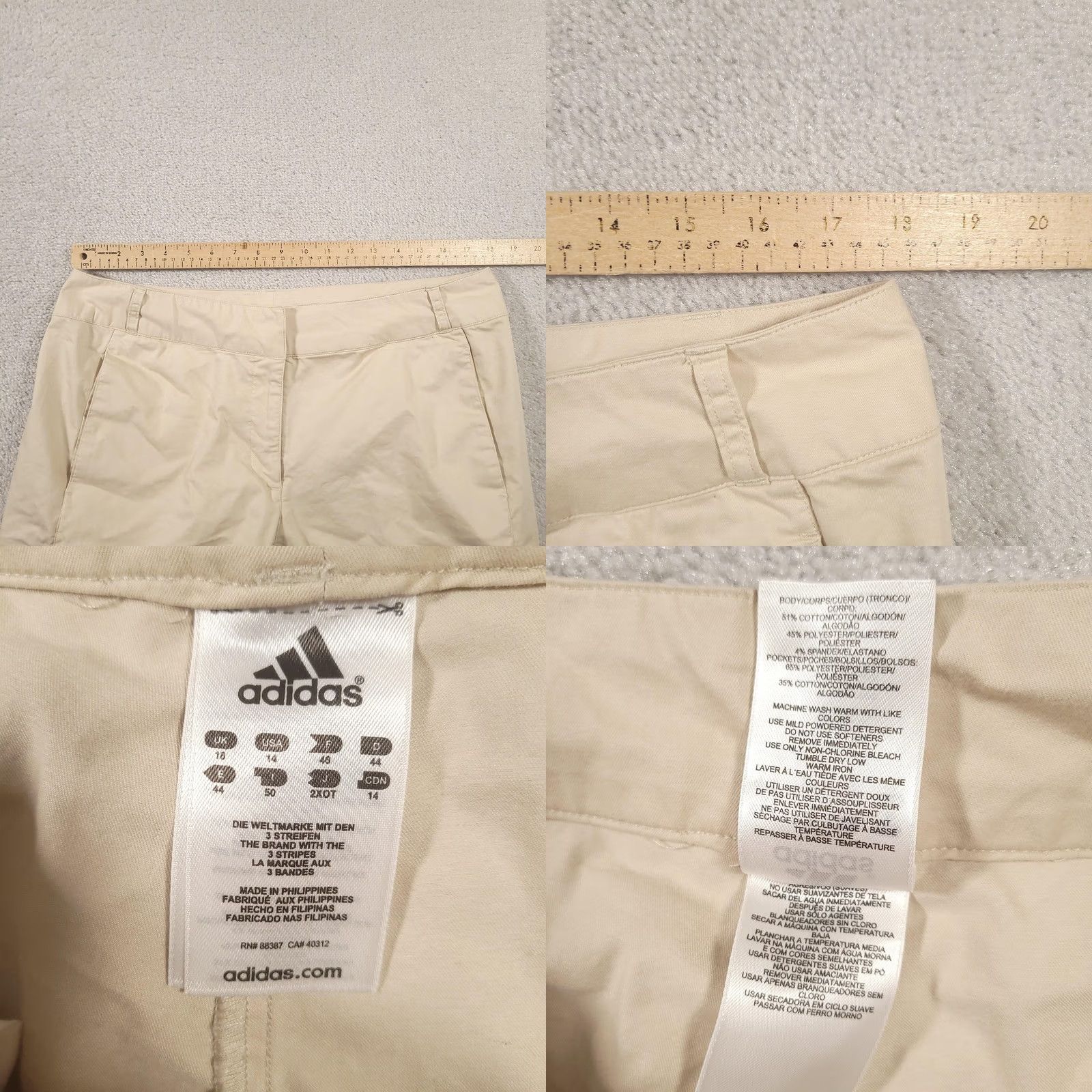 Adidas Adidas Capri Pants Womens 14 Khaki Beige Cargo Zip Pocket Embroidered Logo Sport Pants Capris 14 Beige Womens Size 36" / US 14 / IT 50 - 8 Thumbnail