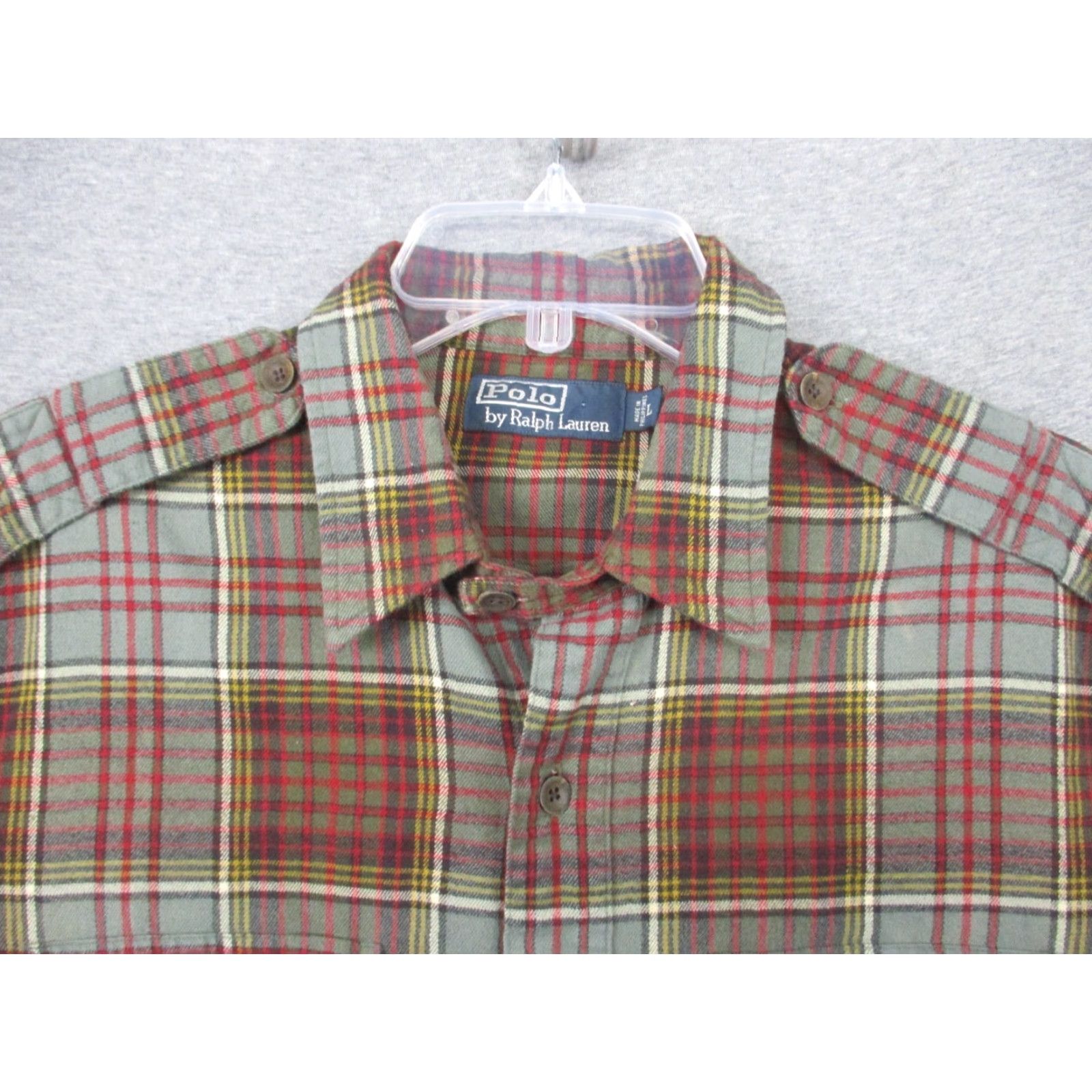 Polo Ralph Lauren VINTAGE Polo Ralph Lauren Flannel Shirt Large Red Plaid Military Shoulder Straps Mens Size US L / EU 52-54 / 3 - 2 Thumbnail