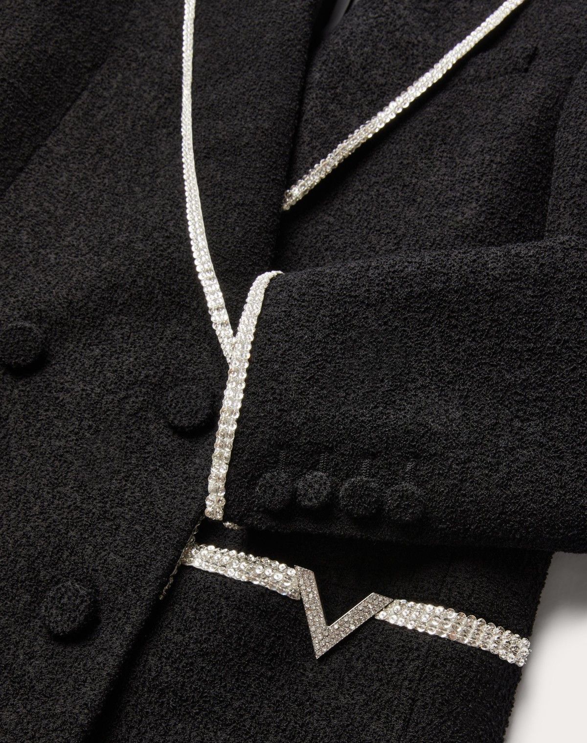Valentino o1s1wg110525 Embroidered Light Wool Tweed Blazer in Black Size M / US 6-8 / IT 42-44 - 4 Thumbnail