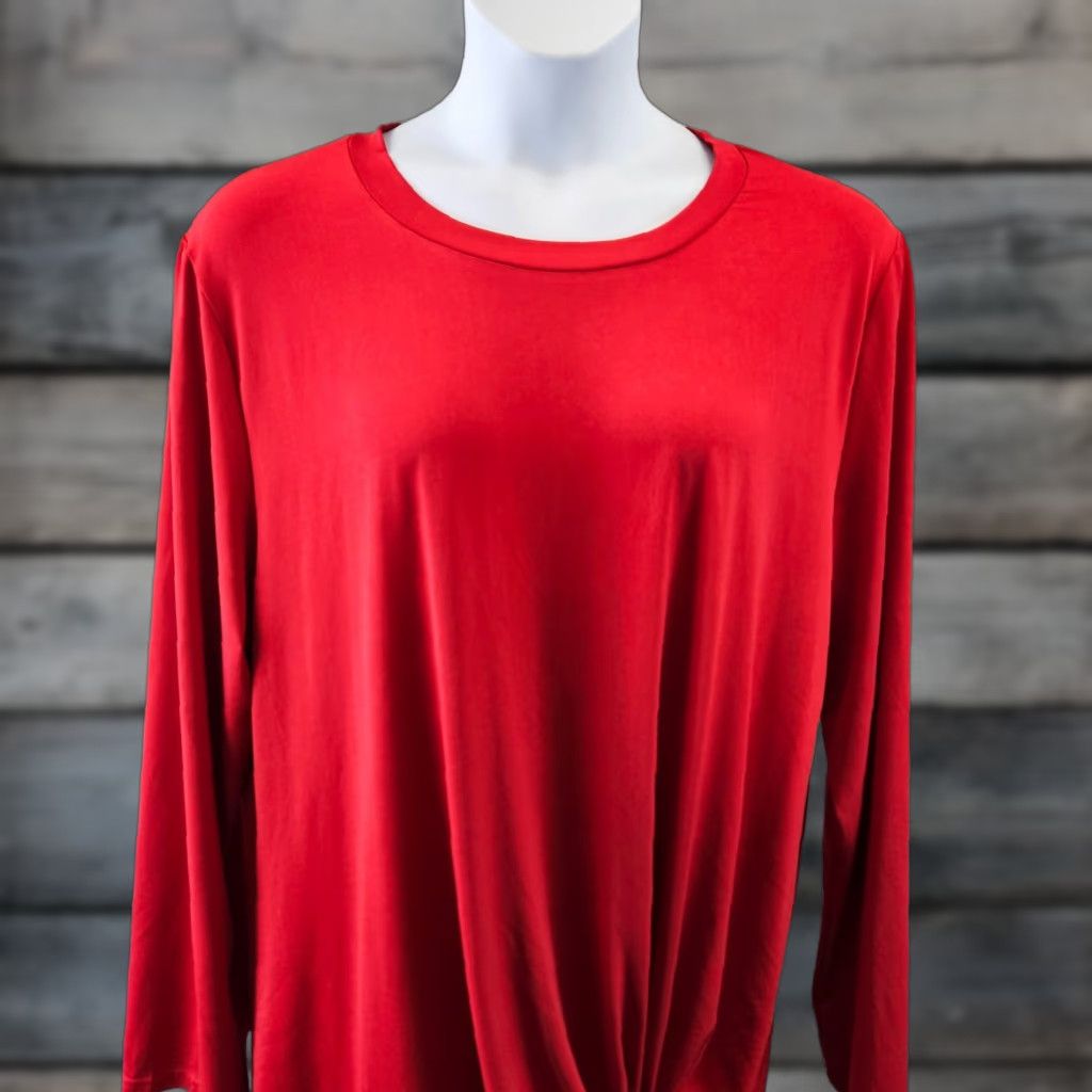 Vintage Lily by Firmiana Womens Top 3XL Solid Red Twisted Front Long Sleeve Shirt Blouse Womens Men? (No) Size XXL / US 16-18 / IT 52-54 - 1 Thumbnail