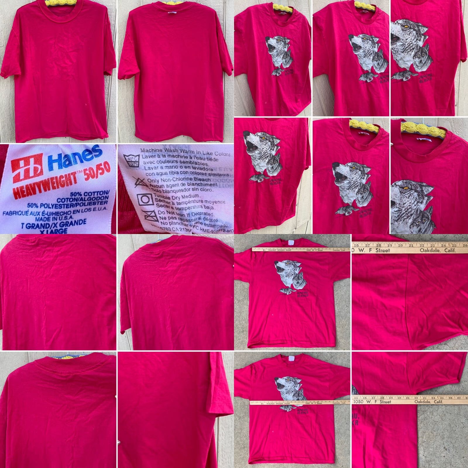 Hanes VINTAGE Hanes Heavyweight 50/50 T-Shirt Wolf Graphics Juneau Alaska 1990s 1993 XL Mens Pink Short Sleeve Crew Neck Graphic Print Size US XL / EU 56 / 4 - 8 Thumbnail