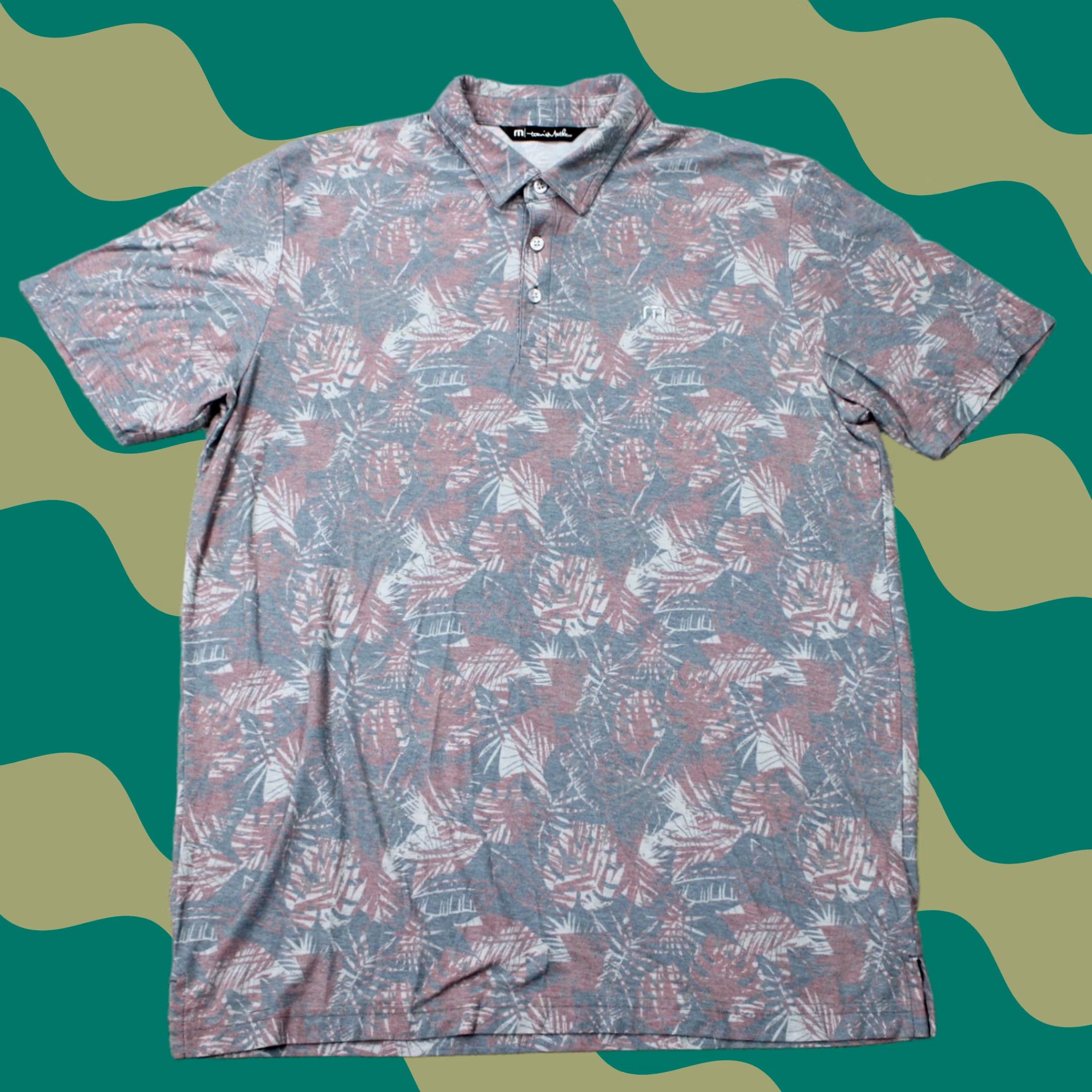 TravisMathew Travis Mathew Polo Shirt Mens Large Red/Blue Floral Pima Cotton/Polyester S/S Size US L / EU 52-54 / 3 - 1 Thumbnail