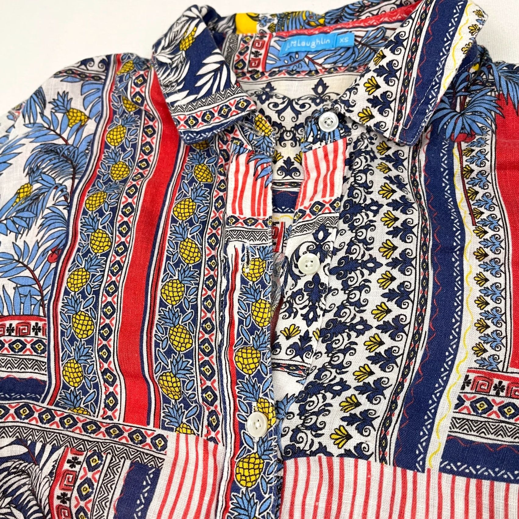 J.McLaughlin J. McLaughlin Shirt Women XS Multicolor Linen Geometric Button-Up Collared Breathable Easy Care Casual Travel Workwear Classic Size XS / US 0-2 / IT 36-38 - 7 Thumbnail