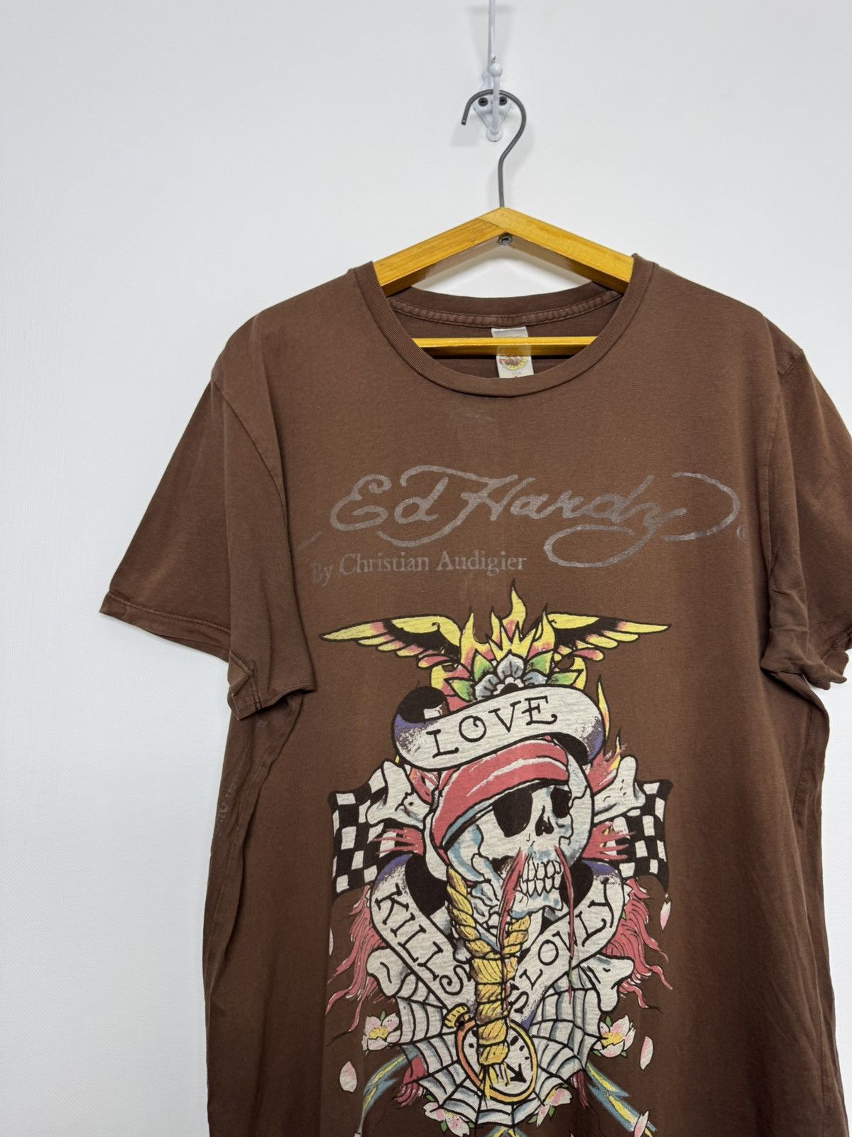 Ed Hardy Ed Hardy Christian Audigier Skull Tatto Brown T-shirt Size US L / EU 52-54 / 3 - 6 Thumbnail