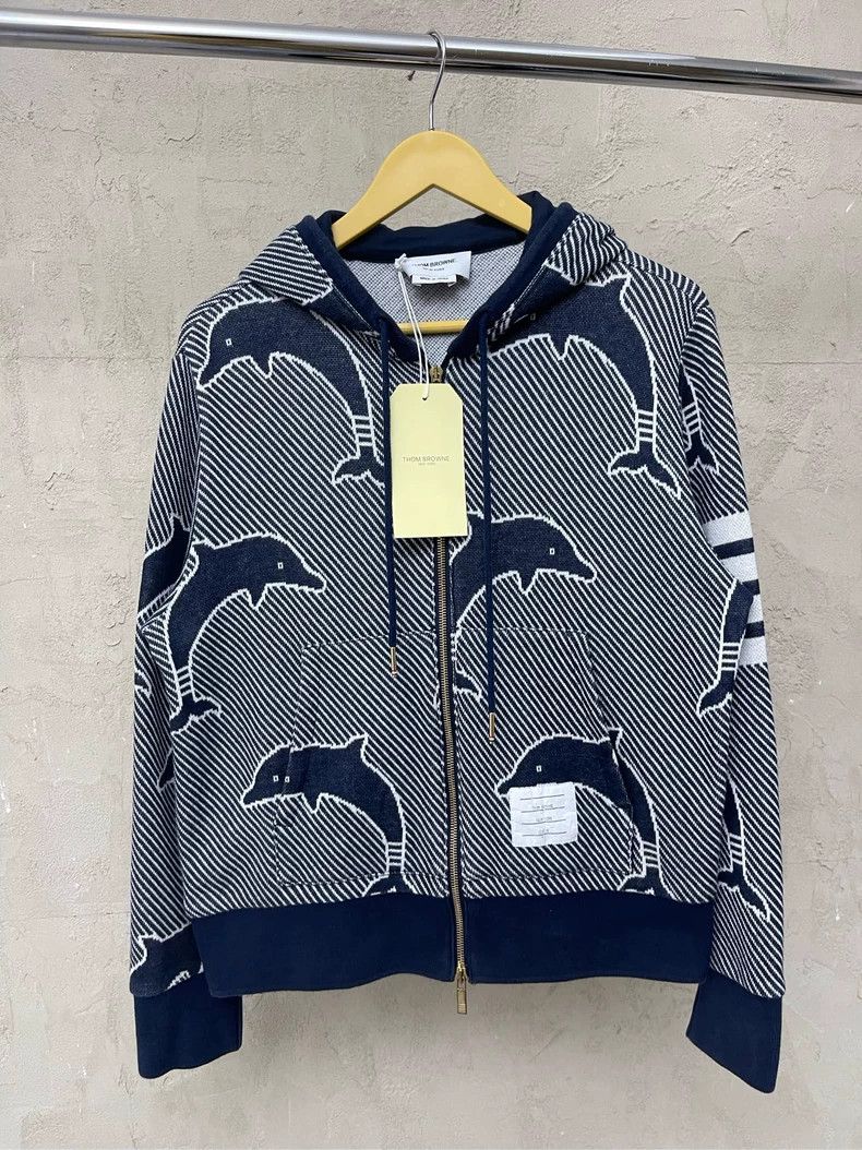 Thom Browne Thom browne Dark blue twill full-print dolphin four-striped Size US XS / EU 42 / 0 - 1 Thumbnail