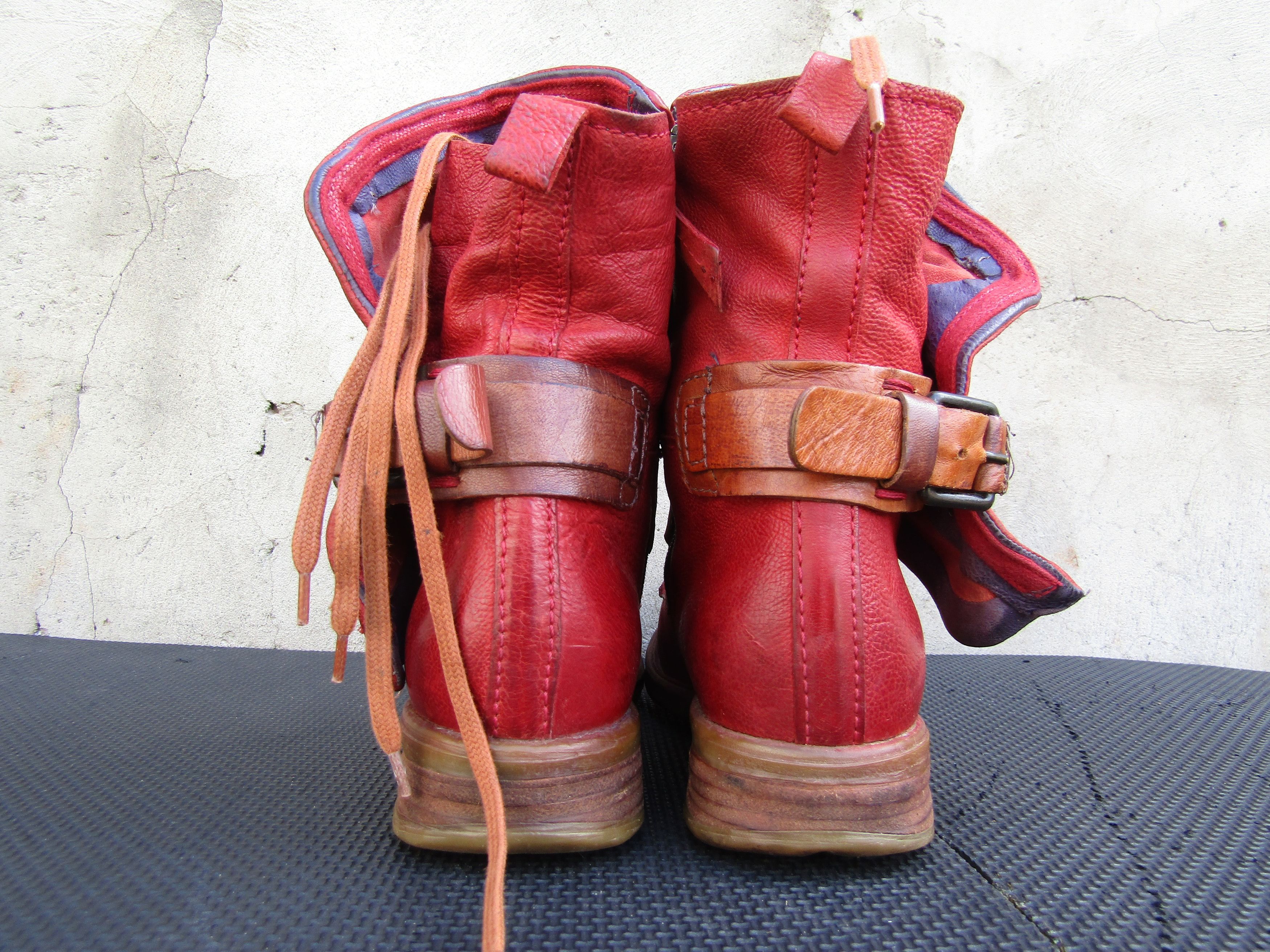 A.S.98 Airstep A.S.98 Buckle Zip Red Booties Lace Leather Size US 8 / IT 38 - 7 Thumbnail