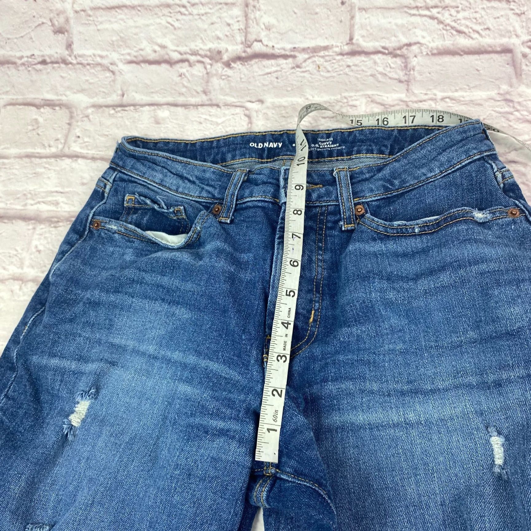 Old Navy VINTAGE Old Navy OG Straight Jeans Womens 6 Blue High Rise Distressed 5-Pocket Medium Wash Size 28" / US 6 / IT 42 - 6 Thumbnail