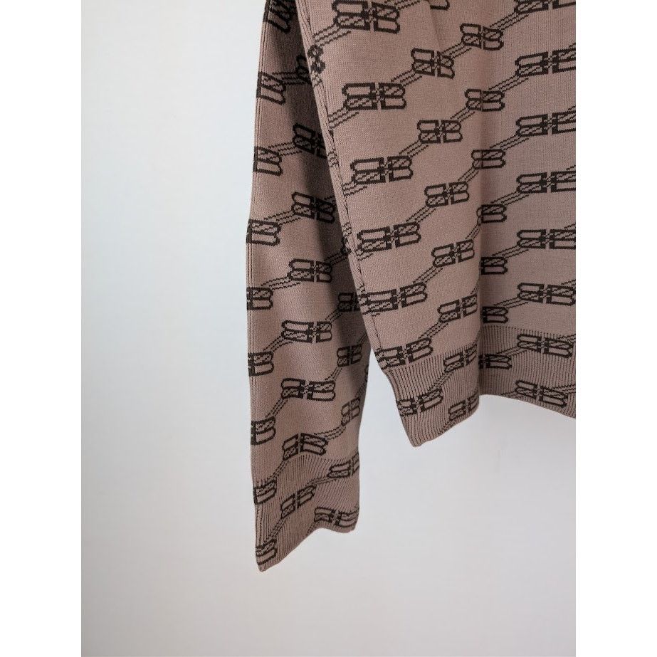 Balenciaga o1rshd1 Monogram Crewneck Sweater in Beige/Brown Size US XL / EU 56 / 4 - 12 Thumbnail