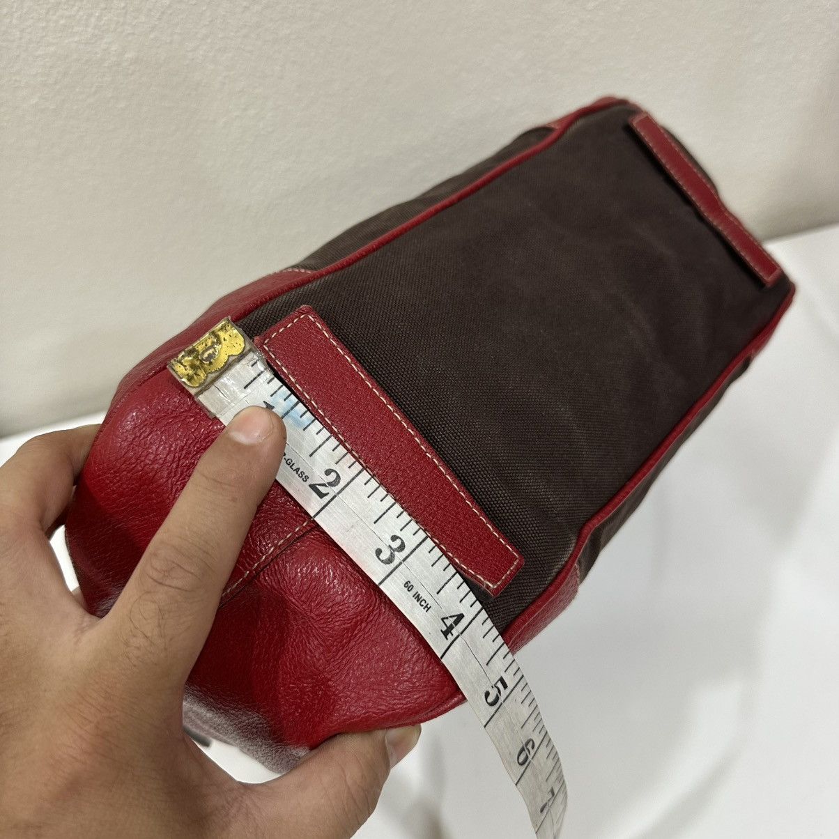Prada PRADA BOWLING MINI BOSTON BAG BROWN CANVAS RED TRIM LEATHER Size ONE SIZE - 13 Thumbnail