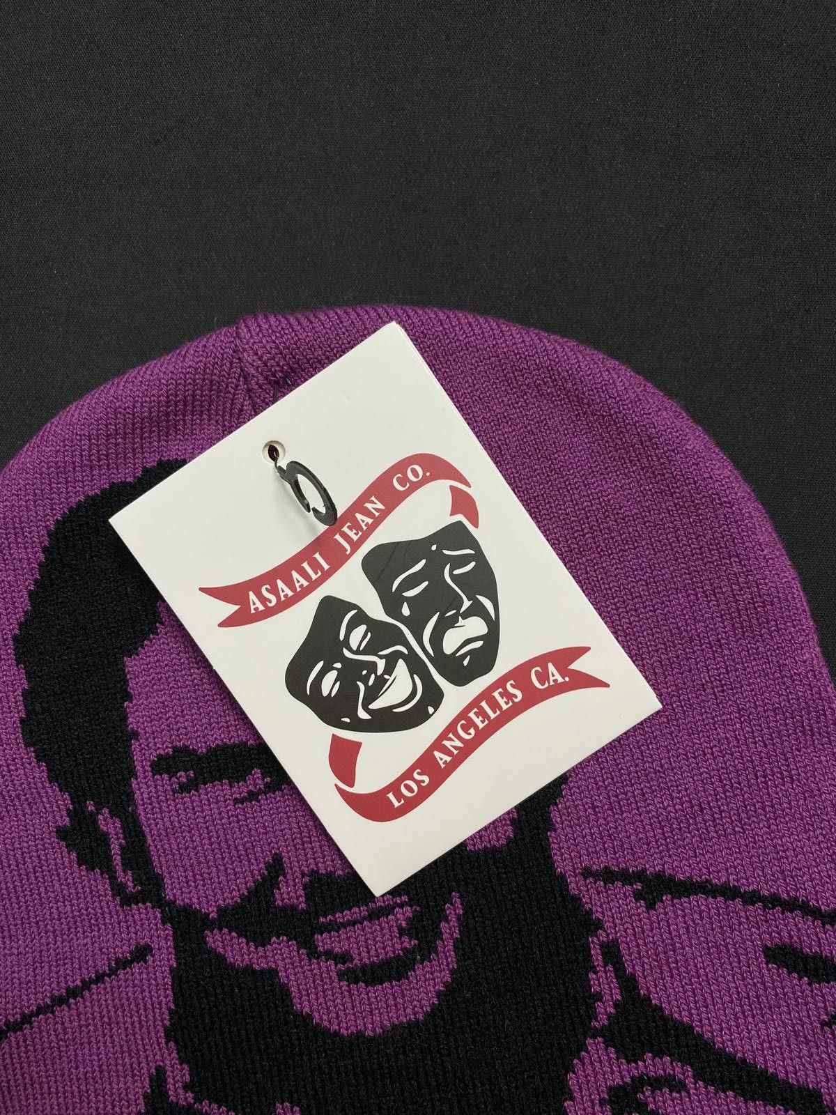 Asaali Rare Asaali Cartel Skully No Cuff Knit Purple Beanie Hats OS Size ONE SIZE - 7 Thumbnail