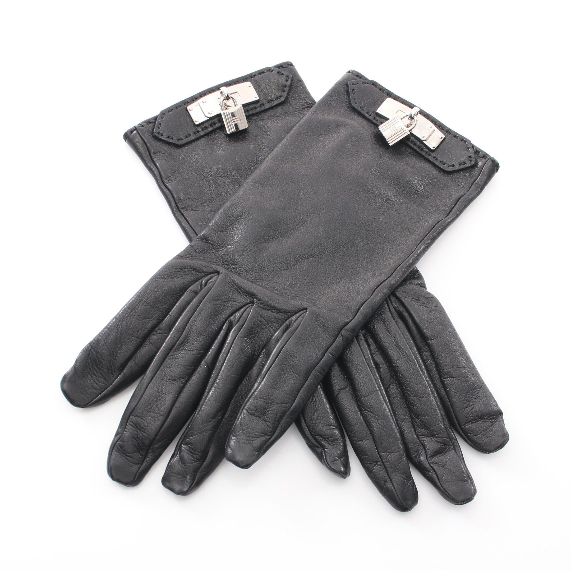Hermes Hermes Kelly Gloves Glove Lambskin Black Silver Hardware Size ONE SIZE - 1 Thumbnail