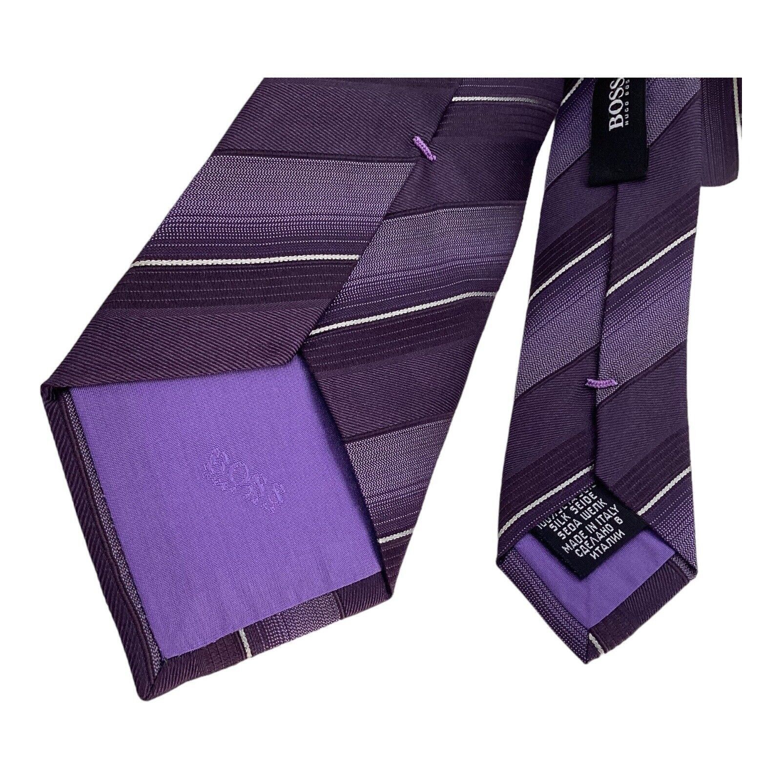 Hugo Boss BOSS HUGO BOSS Purple Striped Luxury Silk Tie Made In Italy Size ONE SIZE - 4 Thumbnail