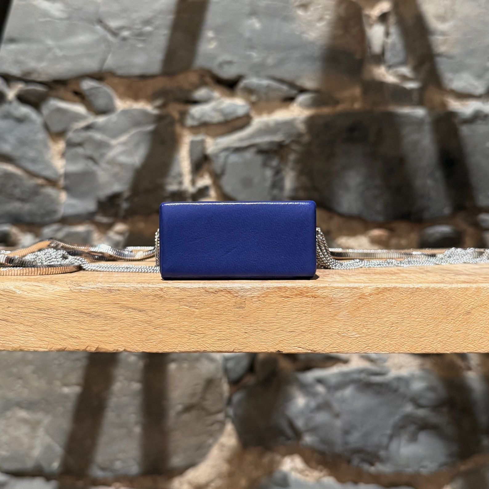 Saint Laurent Paris Saint Laurent Blue Leather Smoking Box Chain Minaudiere Bag Size ONE SIZE - 8 Thumbnail