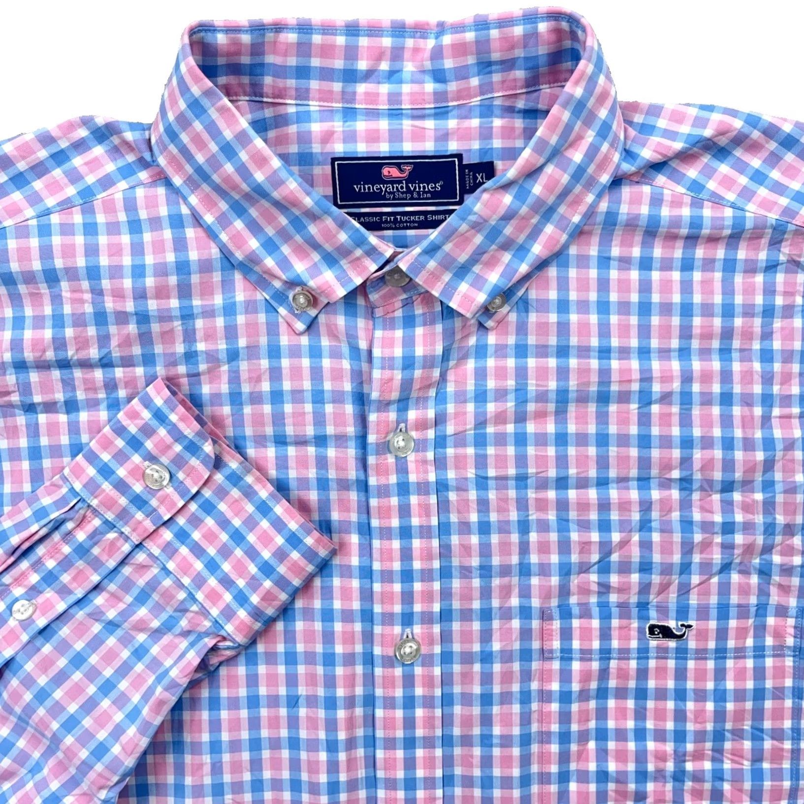 Vineyard Vines Vineyard Vines Shirt Men Medium Blue Pink Plaid Classic Fit Tucker Button Up Size US M / EU 48-50 / 2 - 2 Thumbnail