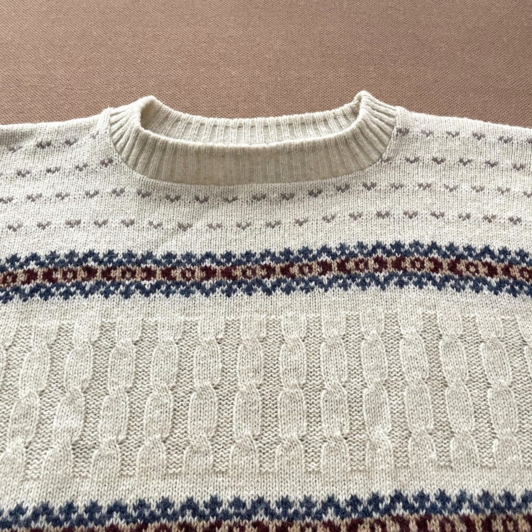 Jantzen VINTAGE Jantzen Sweater Mens M Beige Cable-Knit Crew Neck Pullover USA 80s Size US M / EU 48-50 / 2 - 2 Thumbnail