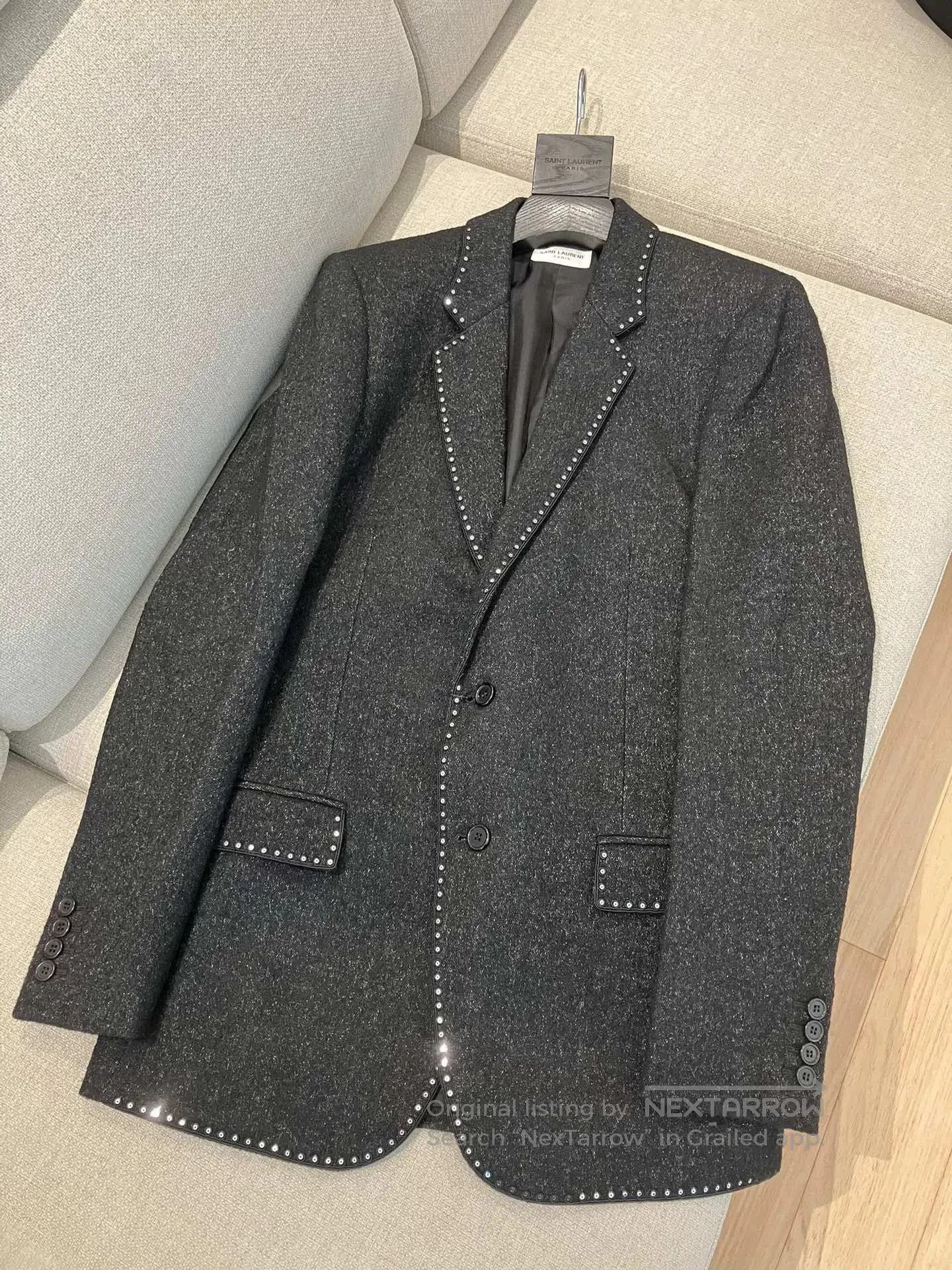 Saint Laurent Paris Saint Laurent Dark Gray Studded Blazer. Size US M / EU 48-50 / 2 - 1 Thumbnail