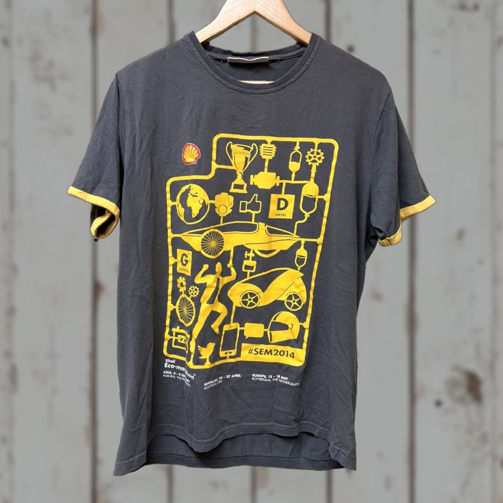 Vintage Shell Eco-Marathon 2014 Mens L T-Shirt Short Sleeve Crew Neck Gray Yellow - Auto - Graphic Tee Size US L / EU 52-54 / 3 - 1 Thumbnail