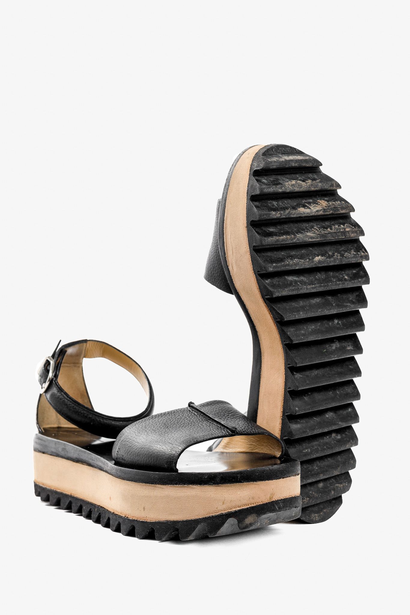 Balenciaga Balenciaga Pebbled Leather Ankle-Strap Flatform Sandals Size US 10 / IT 40 - 4 Thumbnail