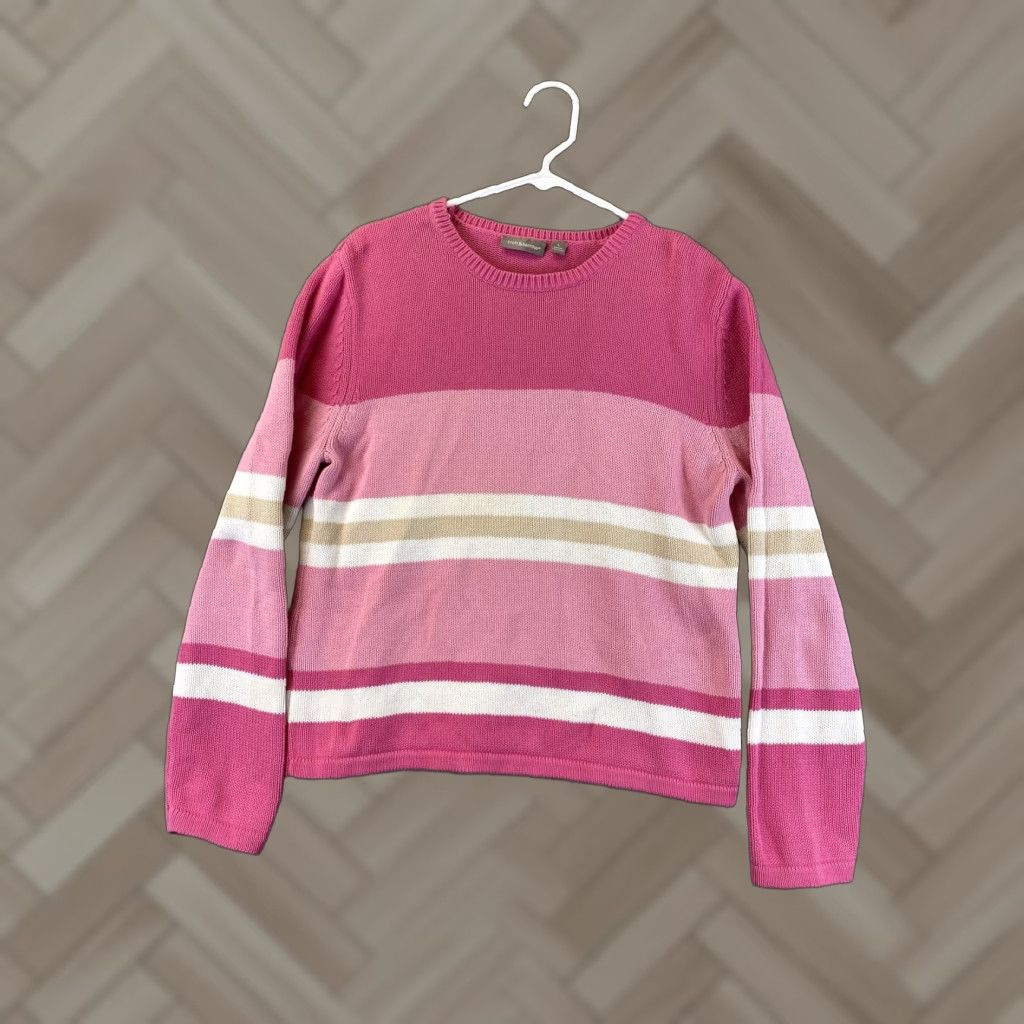 Croft & Barrow Croft & Barrow Women's Large Pink Red White Cable Knit Pullover Sweater / 62-11 Size L / US 10 / IT 46 - 1 Thumbnail
