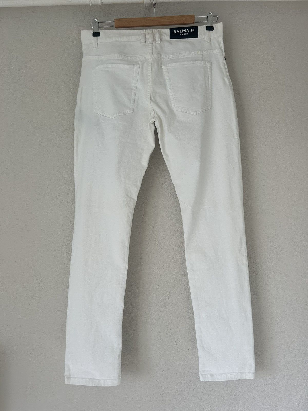 Balmain White Slim Fit Distressed Knee Rip Denim Jeans Size US 33 - 8 Thumbnail