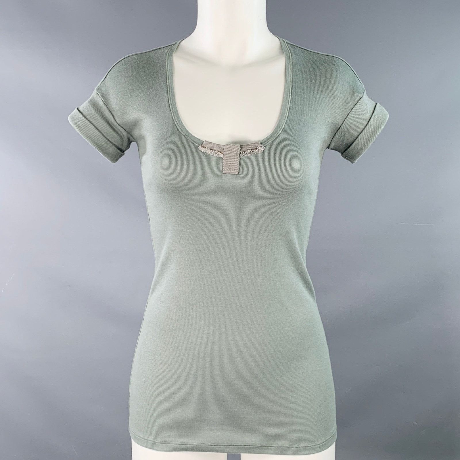 Other Green Sage Cotton Blend Embellishment Short Sleeve Casual Size S / US 4 / IT 40 - 1 Thumbnail