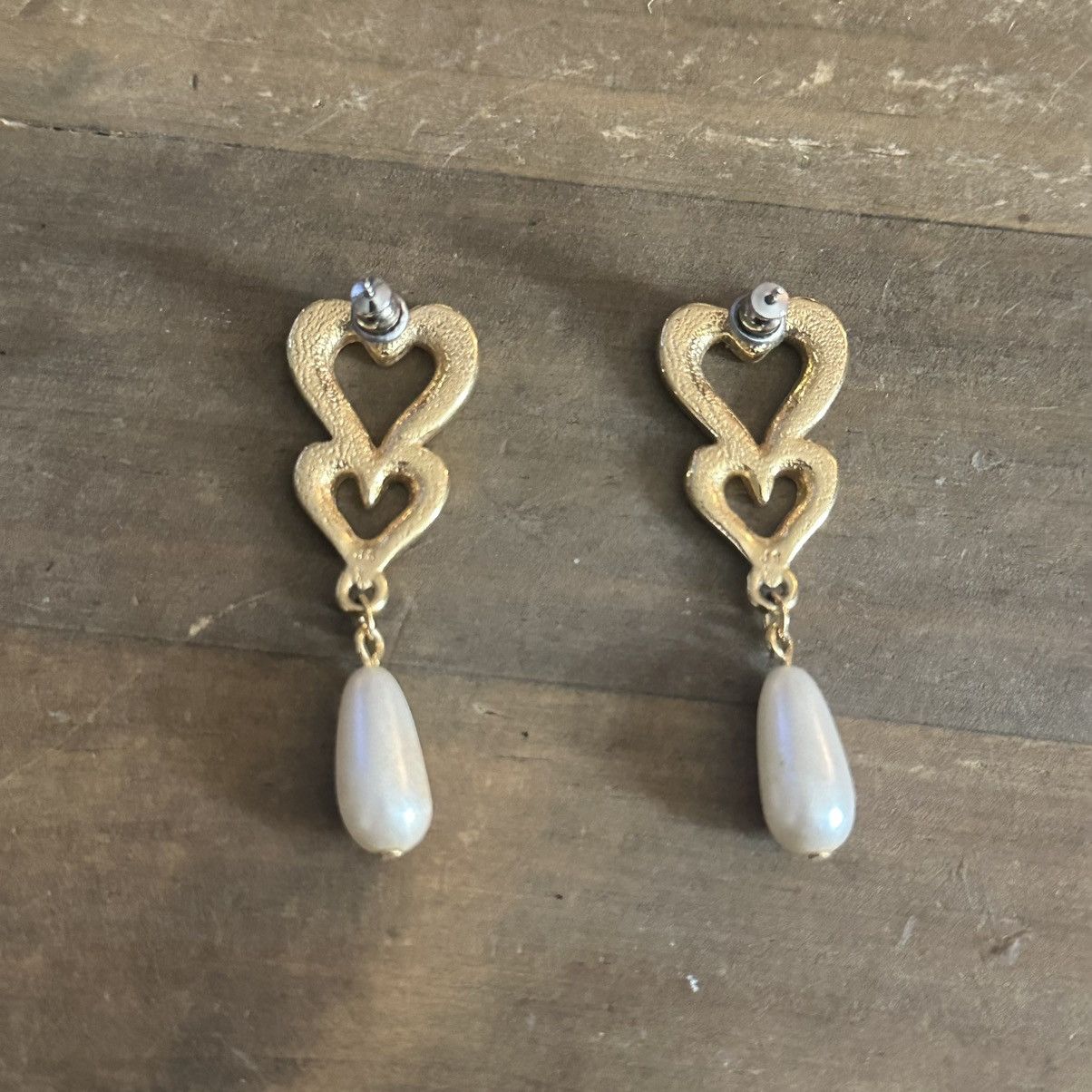 Other Paved double heart pearl drop dangle earrings Size ONE SIZE - 4 Thumbnail