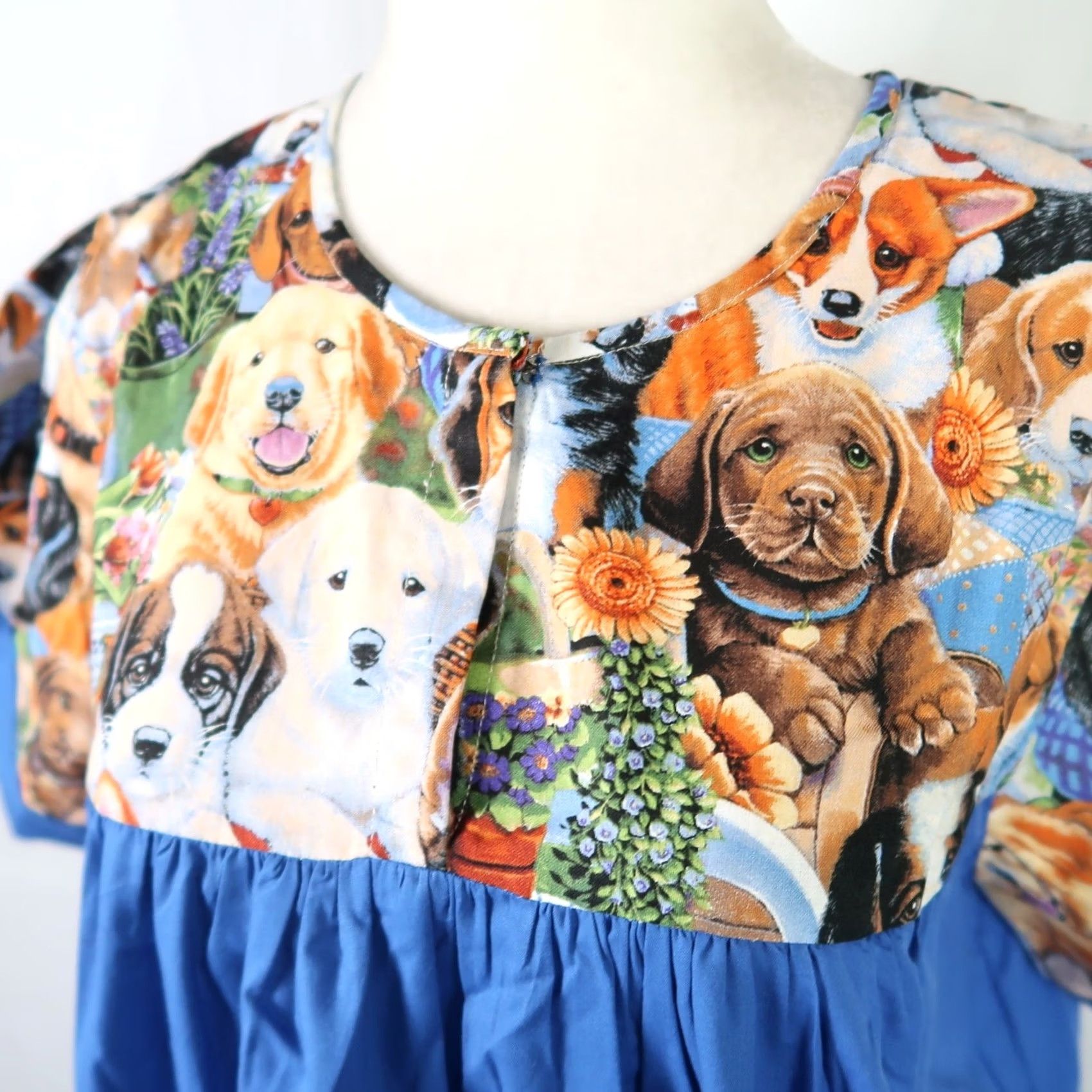 Vintage VINTAGE 80s Muumuu Maxi Dress Puppy Dog Print Blue Brown Cotton Short Sleeve L Womens Size L / US 10 / IT 46 - 3 Thumbnail
