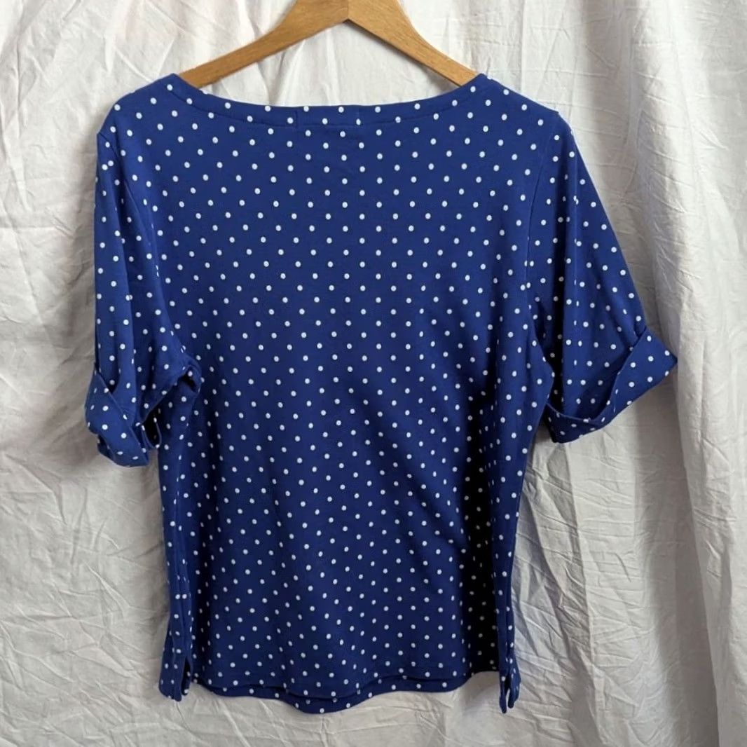 Vintage Karen Scott Cobalt Blue White Polka Dot Short Sleeve Top 0X Plus Size Nautical Shirt Womens Size XL / US 12-14 / IT 48-50 - 2 Thumbnail