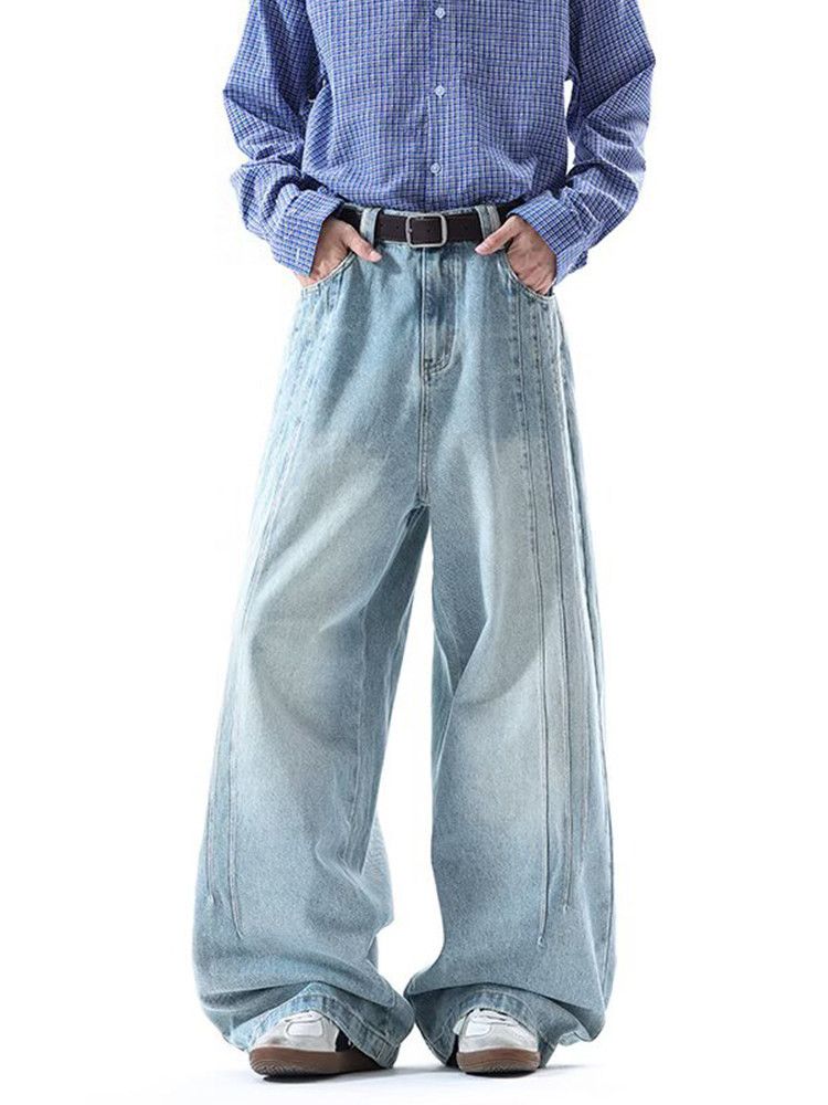 Japanese Brand Men's American-Style Washed & Paneled Curved-Leg Jeans Size US 32 / EU 48 - 1 Thumbnail