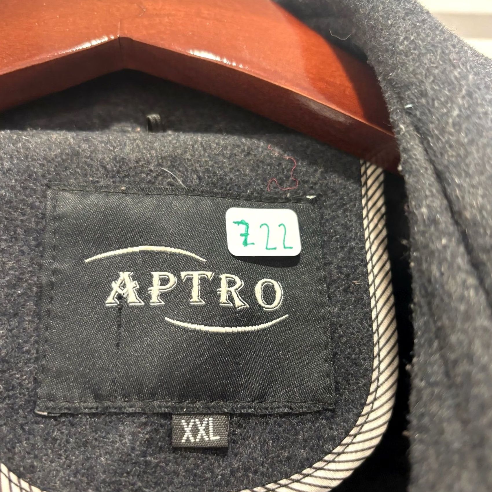 Vintage Aptro Mens Wool Blend Pea Coat Jacket Charcoal Gray Military Style 2XL Size US XXL / EU 58 / 5 - 2 Thumbnail
