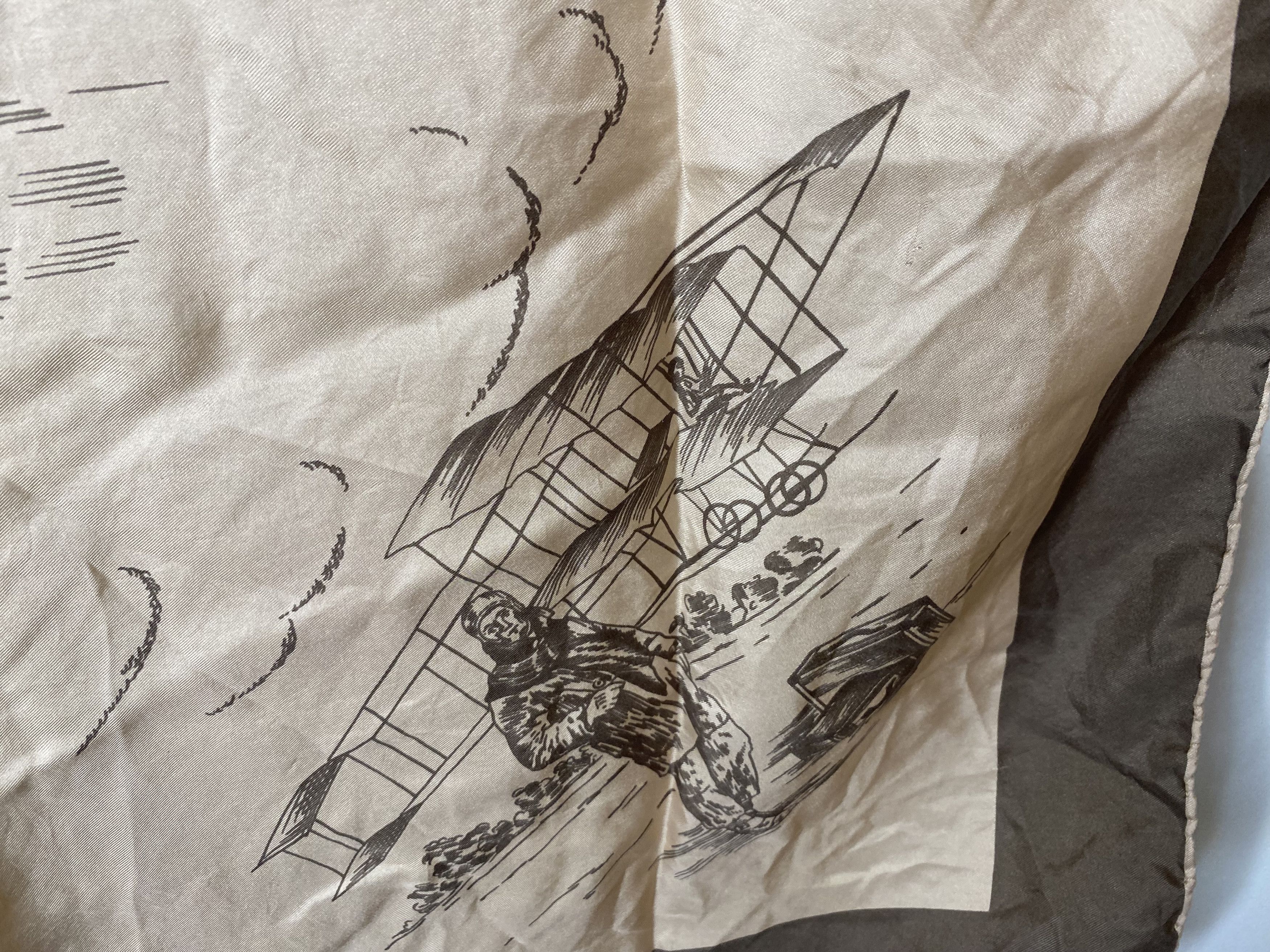 Burberry BURBERRY BURBERRYS OLD AIRCRAFT SCENE VINTAGE SILK SCARF Size ONE SIZE - 4 Thumbnail