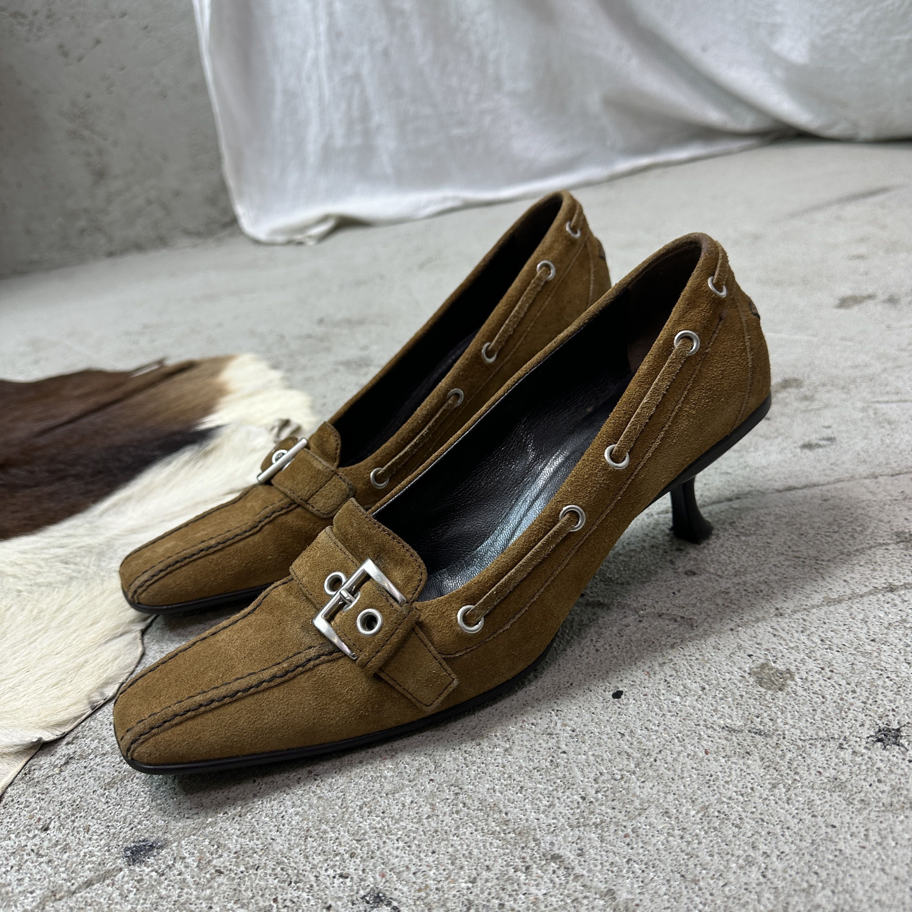 Vintage Vintage Leather Prada Suede Buckled Kitten Heels Y2K Size US 9.5 / IT 39.5 - 5 Thumbnail