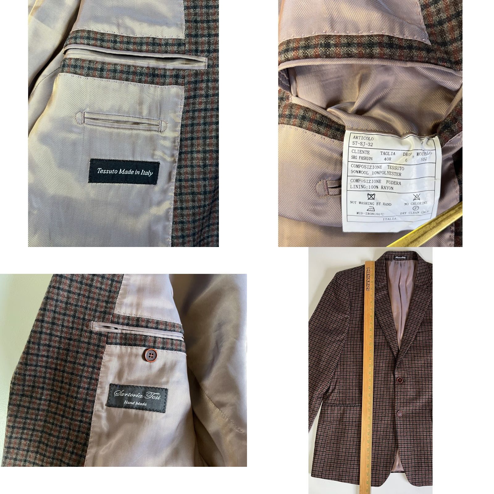 Vintage Sartoria Tosi Blazer Jacket Wool Blend Plaid Elbow Patches Made in Italy Sz 40 R Brown Men’s Size 40R - 8 Thumbnail