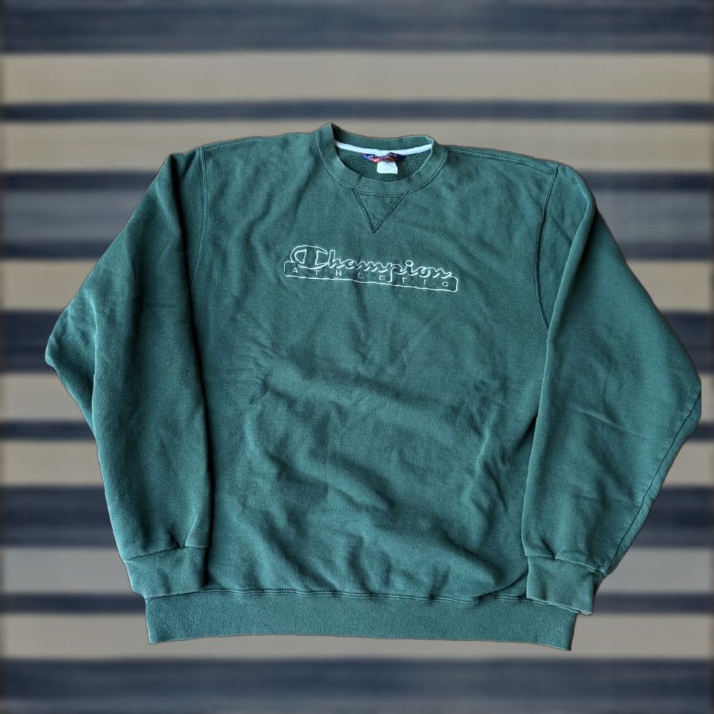 Champion VINTAGE Champion Athletics Crew Neck Sweatshirt Large Embroidered USA Green Men L Sweatshirt Size US L / EU 52-54 / 3 - 1 Thumbnail