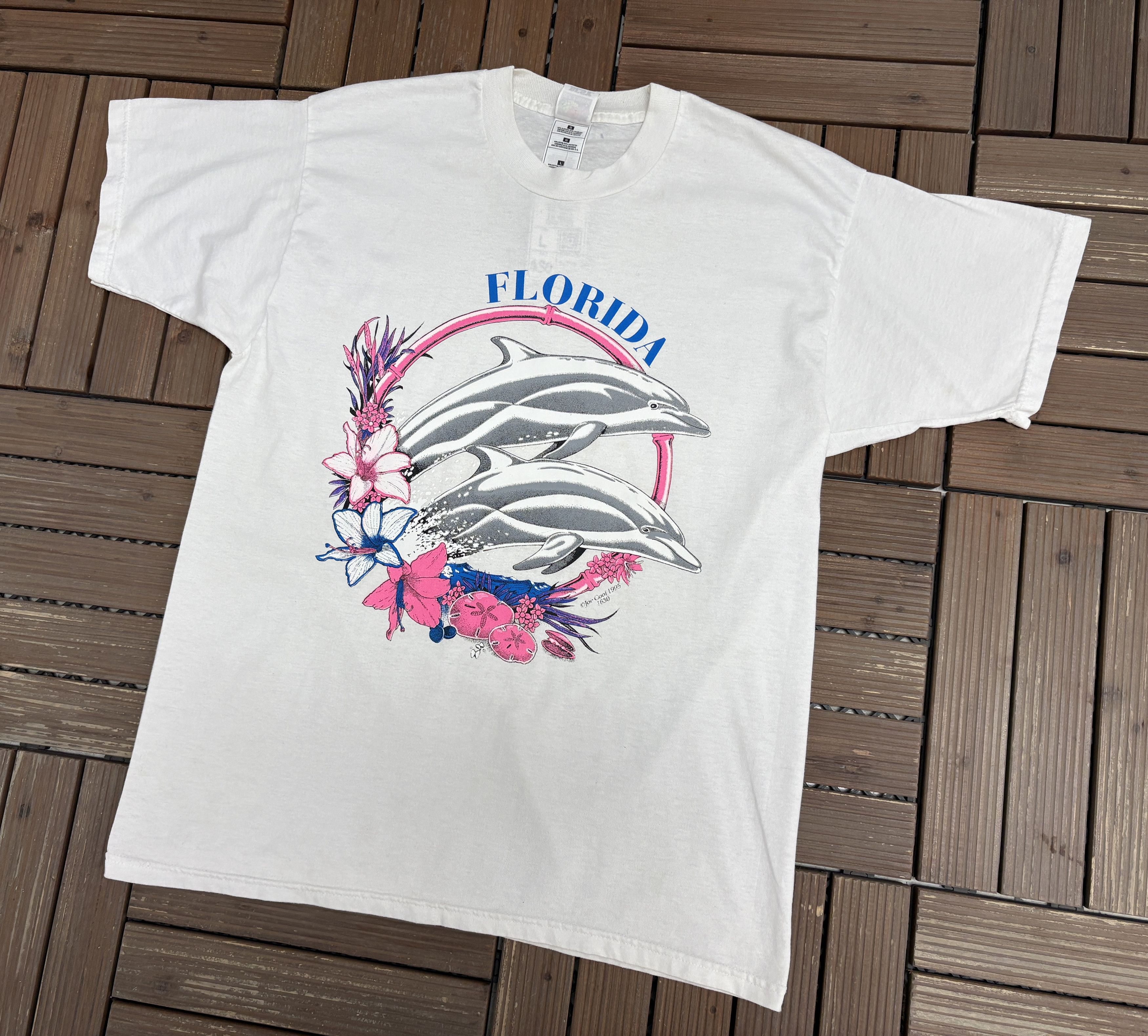 Vintage Florida Jumping Dolphins Vintage White T-Shirt Tee Size US L / EU 52-54 / 3 - 4 Thumbnail