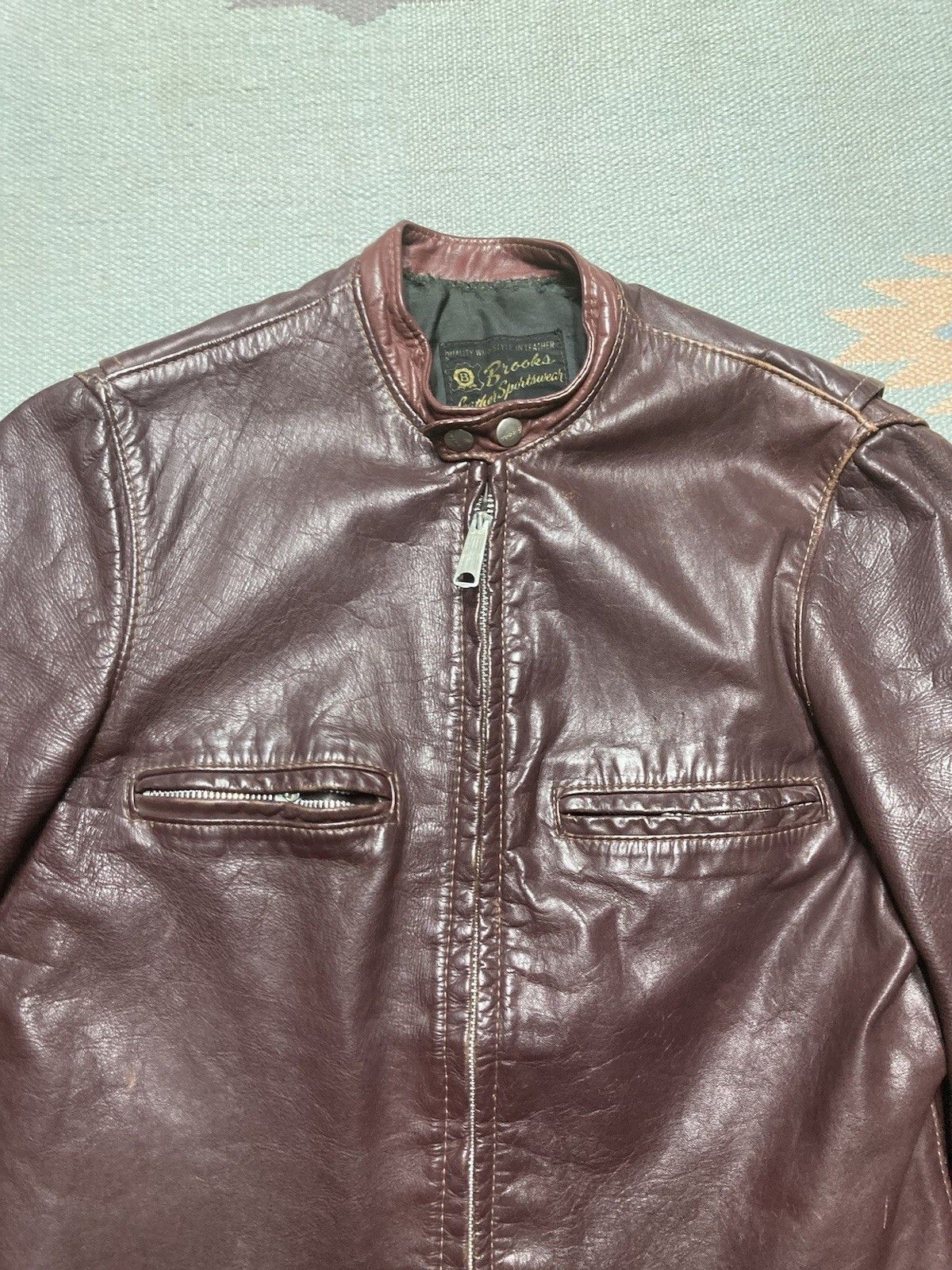 Vintage 60s brooks leather jacket cafe racer motorcycle wine 36/38? Size US S / EU 44-46 / 1 - 4 Thumbnail