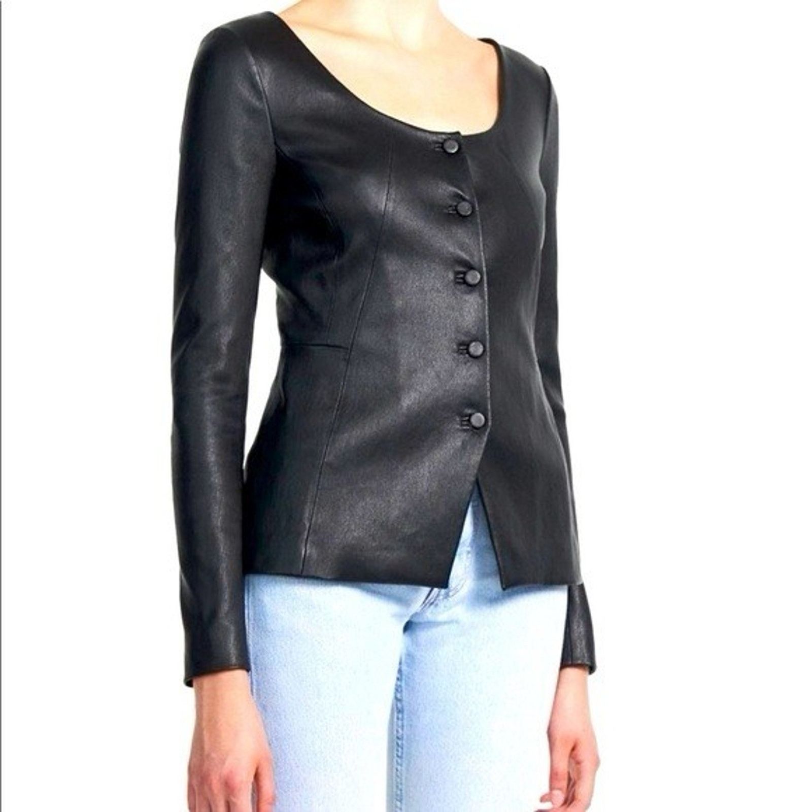 Theory Theory Scoop Neck Bristol Leather Button Jacket Structured Size XS / US 0-2 / IT 36-38 - 1 Thumbnail