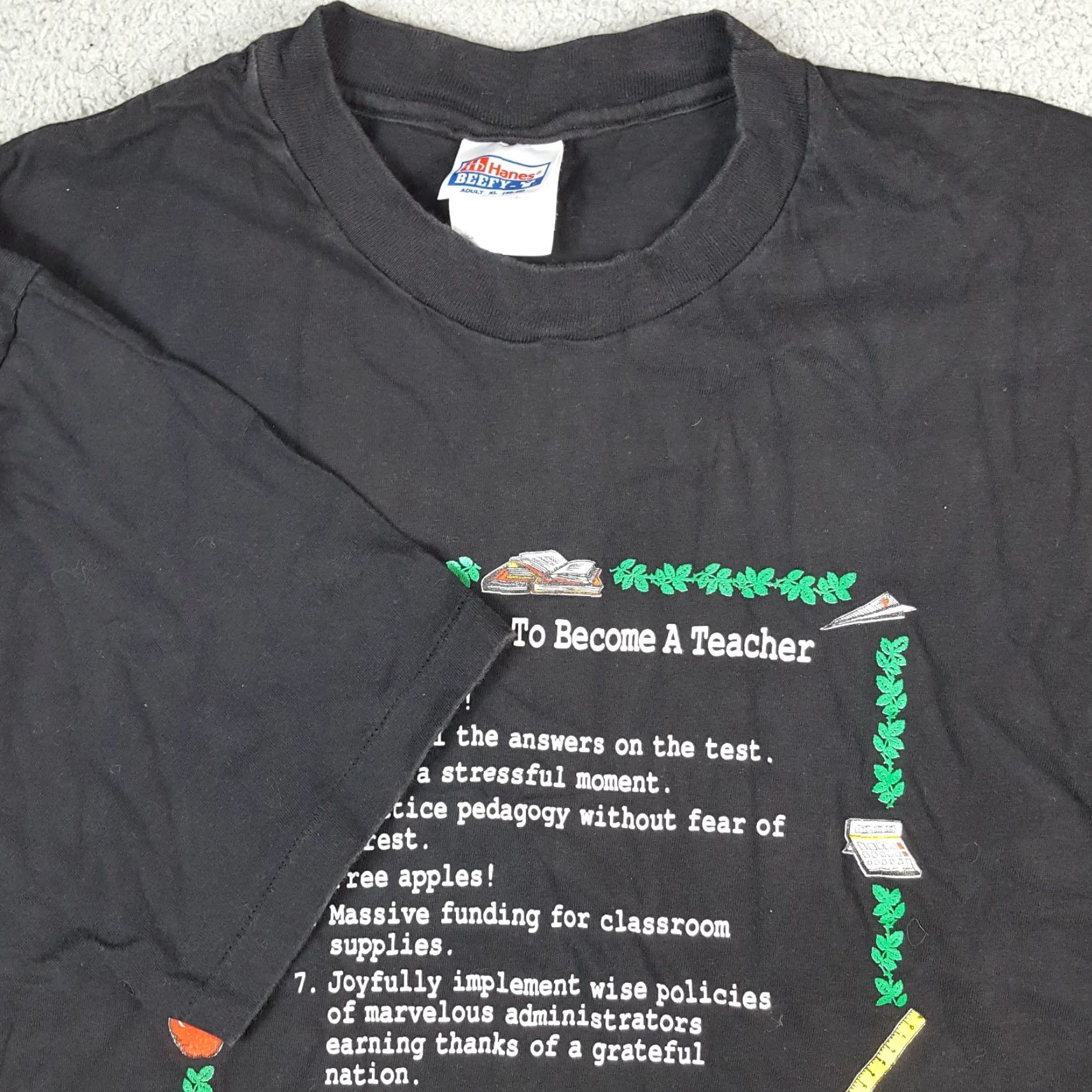 Hanes VINTAGE Hanes T-Shirt Mens 90s College Funny School Teacher Reasons Black XL Size US XL / EU 56 / 4 - 5 Thumbnail
